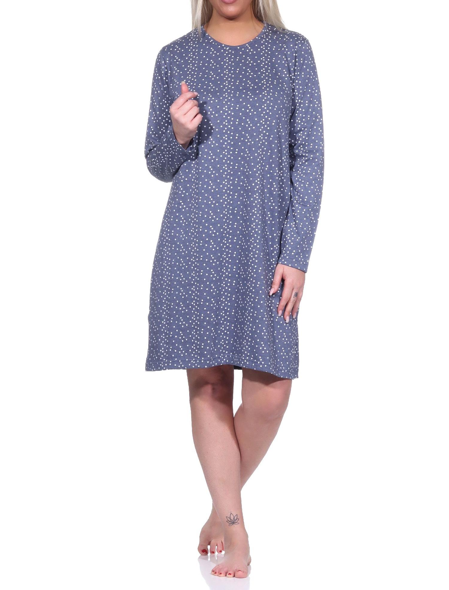 Damen Nachthemd langarm Bigshirt mit toller Tupfenoptik