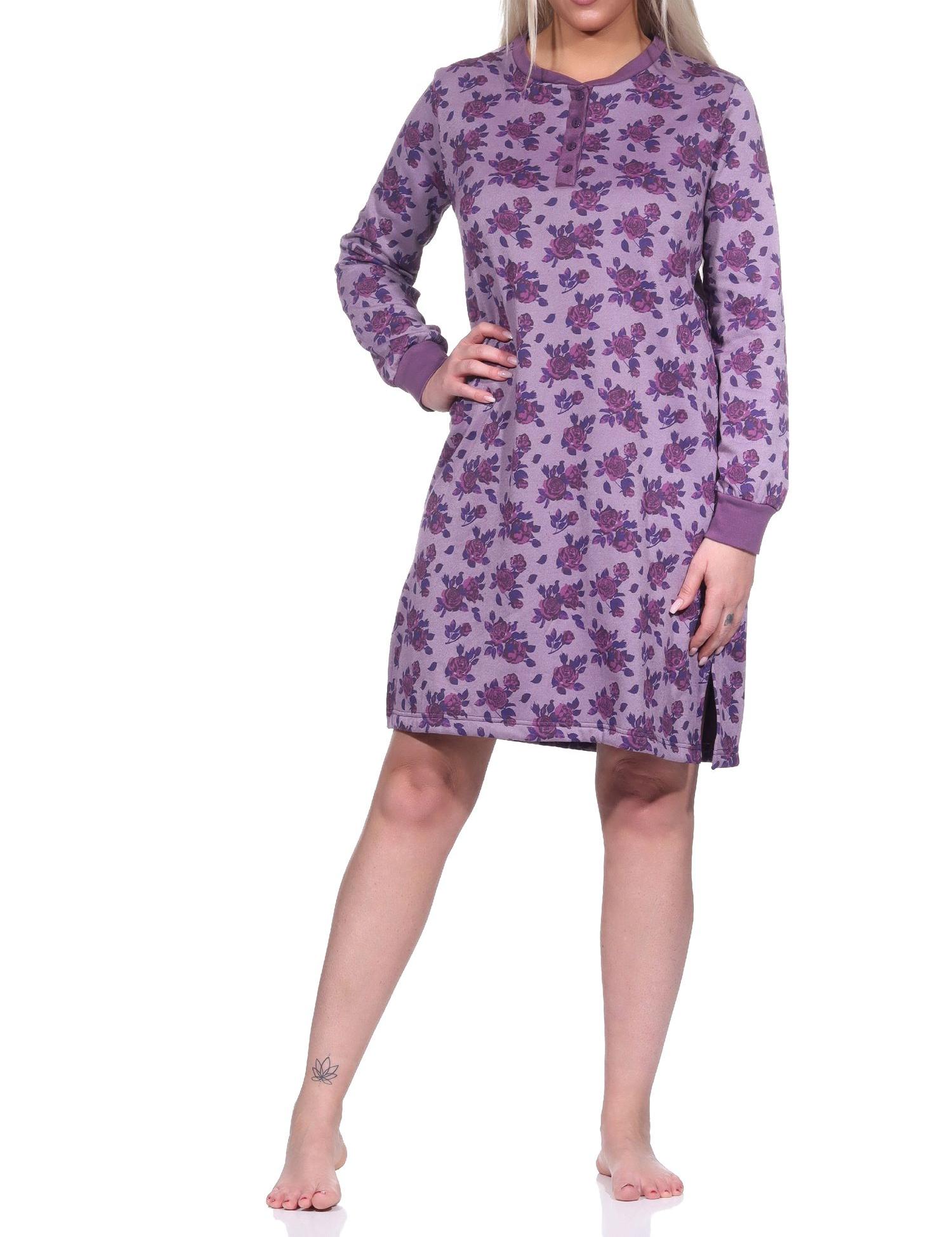 Damen Frottee Nachthemd langarm mit Bündchen - auch in Übergrössen erhältlich