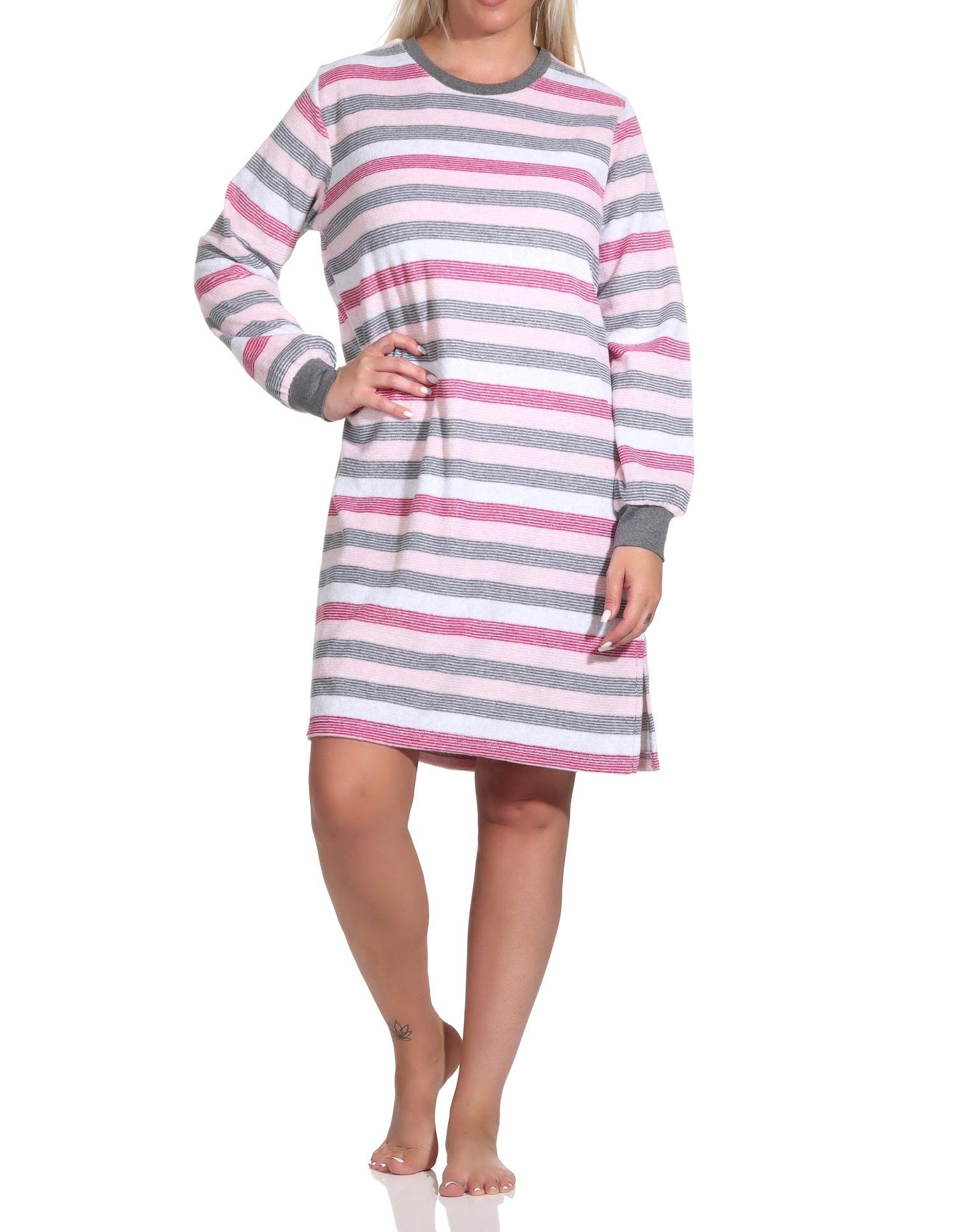 Damen Frottee Nachthemd langarm mit Bündchen in Blockstreifenoptik - auch in Übergrößen - 222 213 93 102 Damen Frottee Nachthemd langarm mit Bündchen in Blockstreifenoptik - auch in Übergrößen