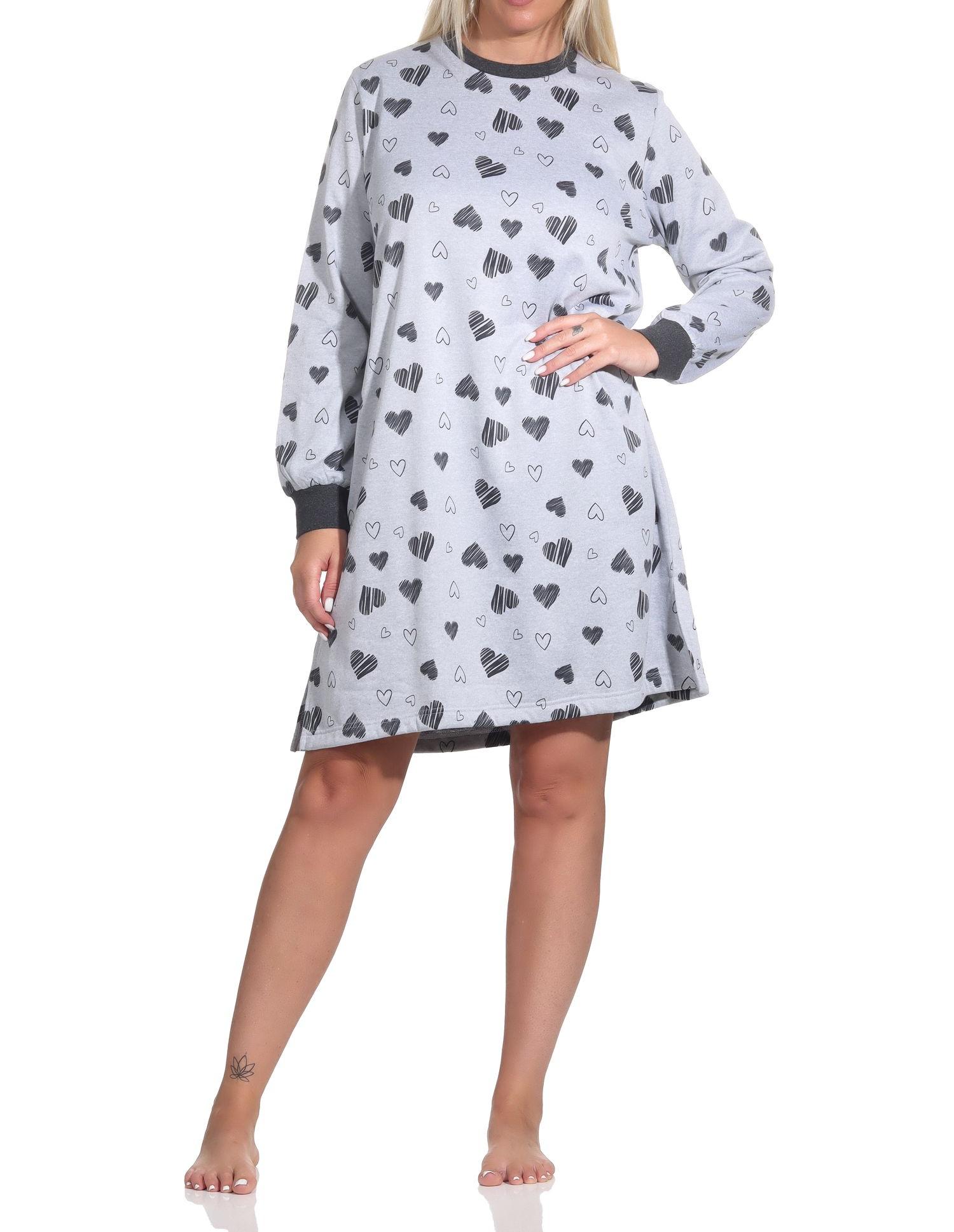 Damen Frottee Nachthemd langarm mit Bündchen in toller Herz Optik - auch in Übergröße