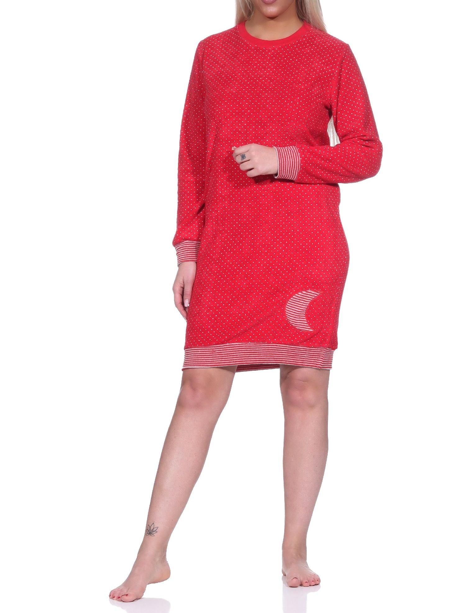 Damen Frottee Nachthemd mit Bündchen im Tupfen- und Ringeldesign  - auch in Übergrössen