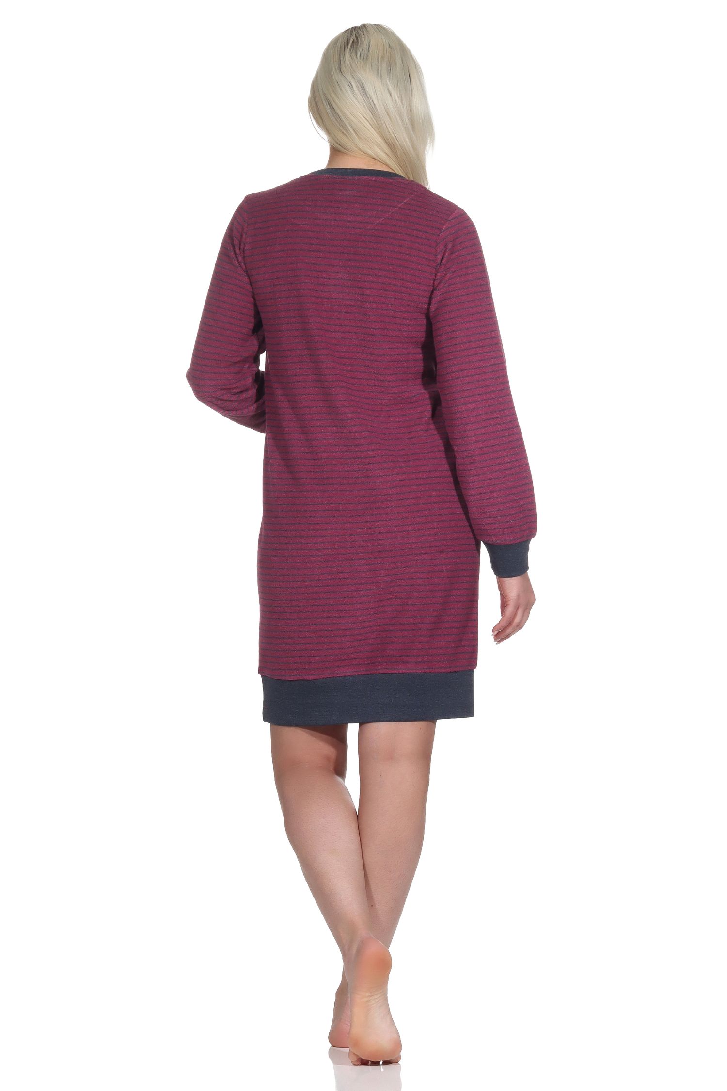 Damen Frottee Nachthemd mit Bündchen in Streifenoptik + Sternenmotiv - auch in Übergrössen