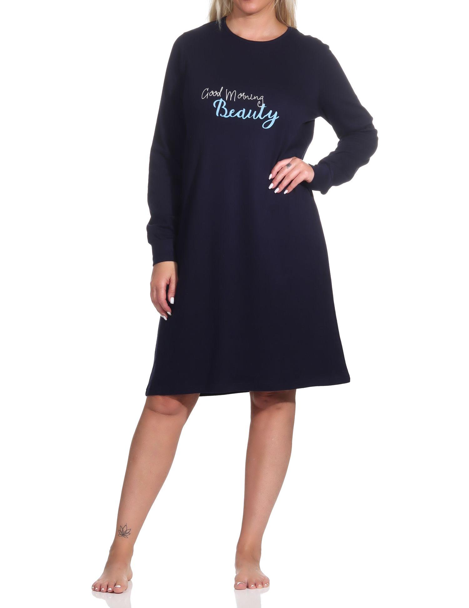 Damen langarm Nachthemd mit Bündchen in kuscheliger Interlock Qualität