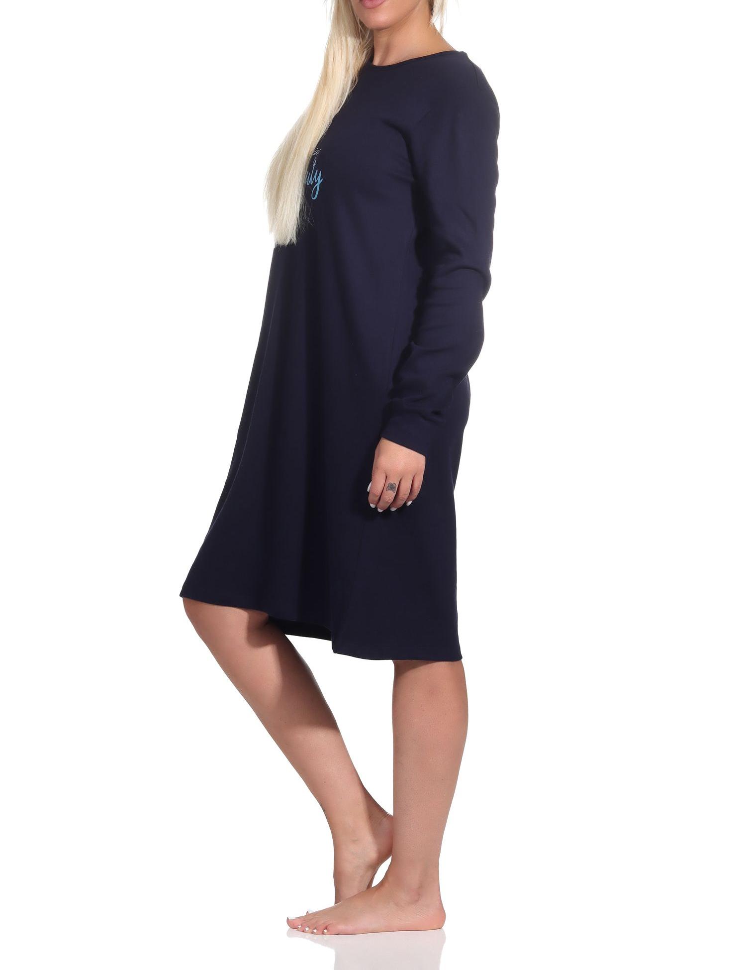 Damen langarm Nachthemd mit Bündchen in kuscheliger Interlock Qualität