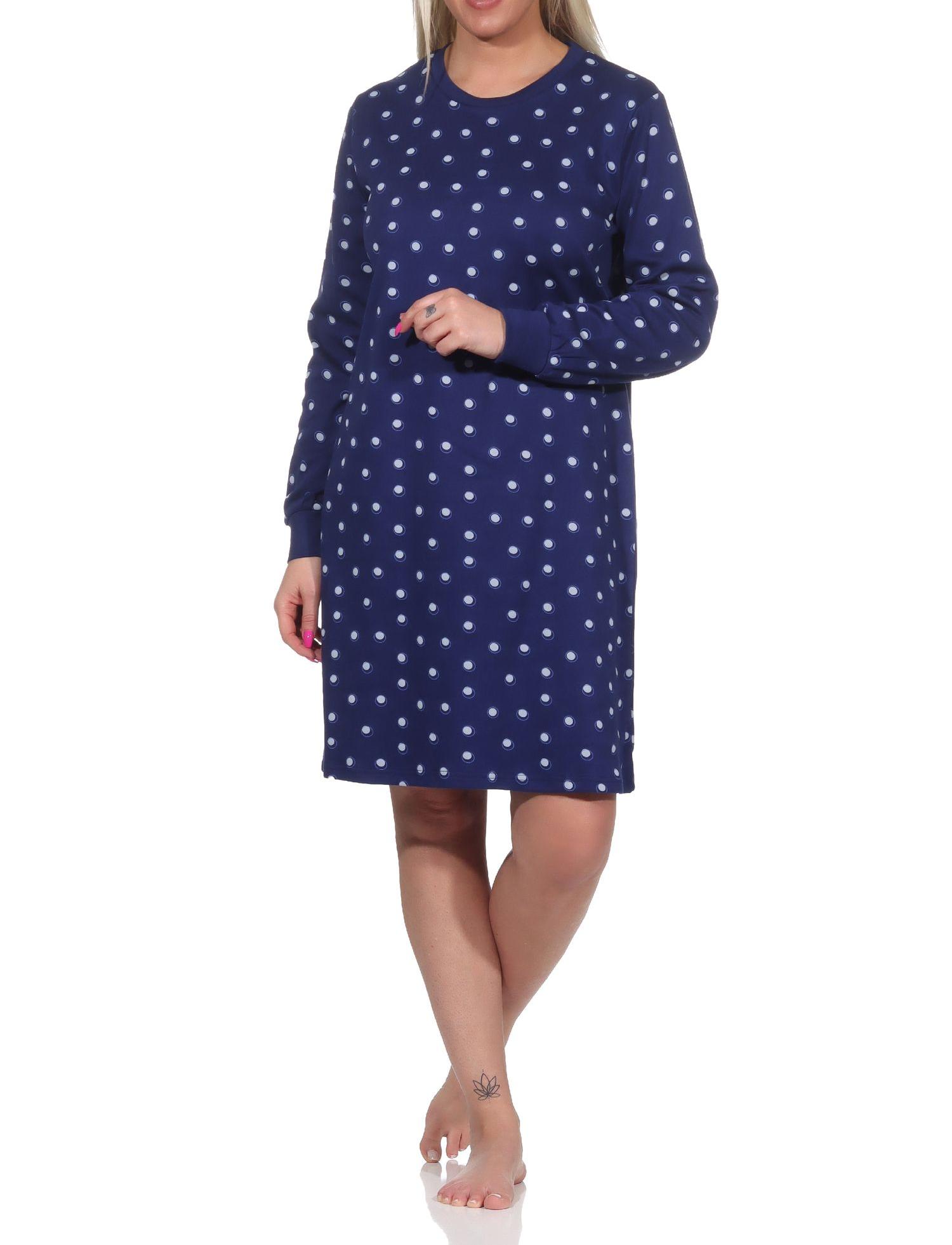 Damen langarm Nachthemd mit Bündchen in Kuschel Interlock Qualität in gepunkteter Optik