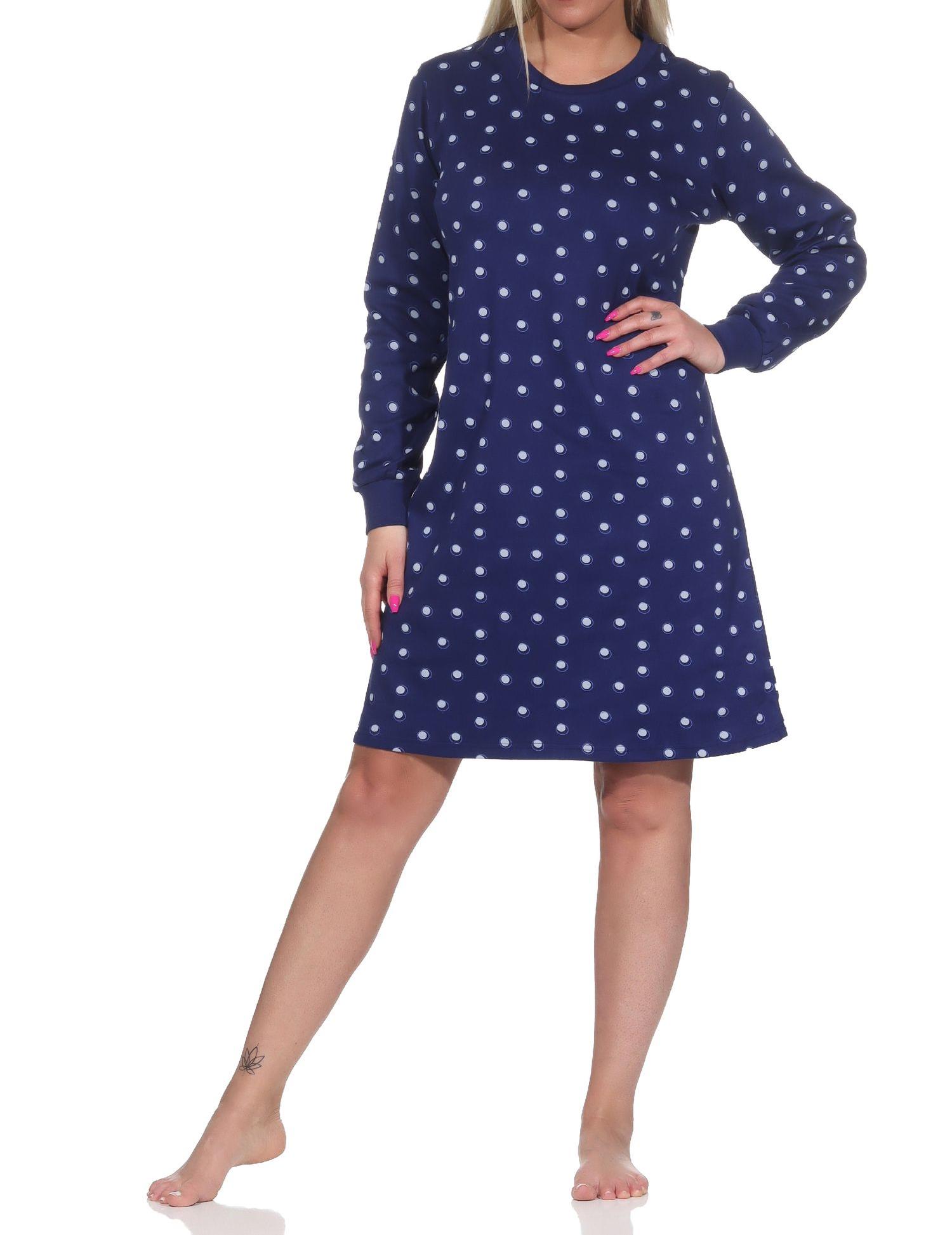 Damen langarm Nachthemd mit Bündchen in Kuschel Interlock Qualität in gepunkteter Optik