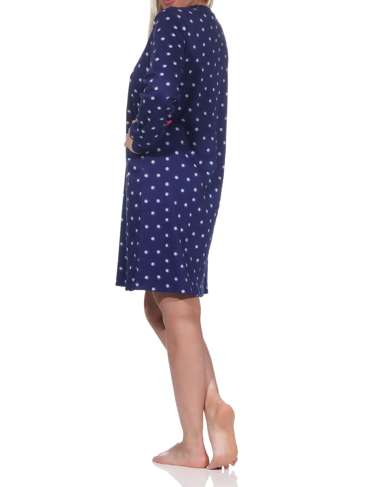 Damen langarm Nachthemd mit Bündchen in Kuschel Interlock Qualität in gepunkteter Optik