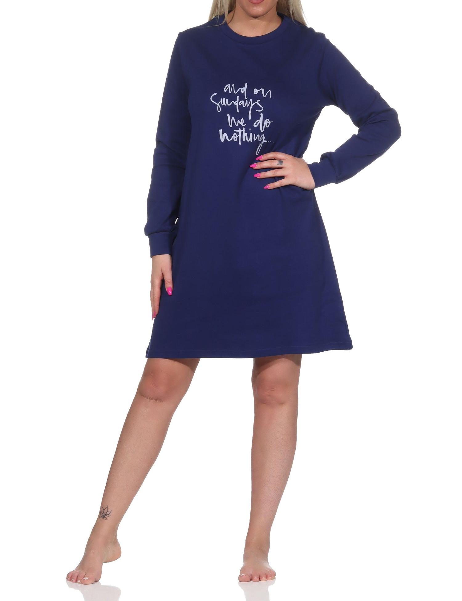 Damen langarm Nachthemd mit Bündchen in kuscheliger Interlock Qualität und mit Frontprint