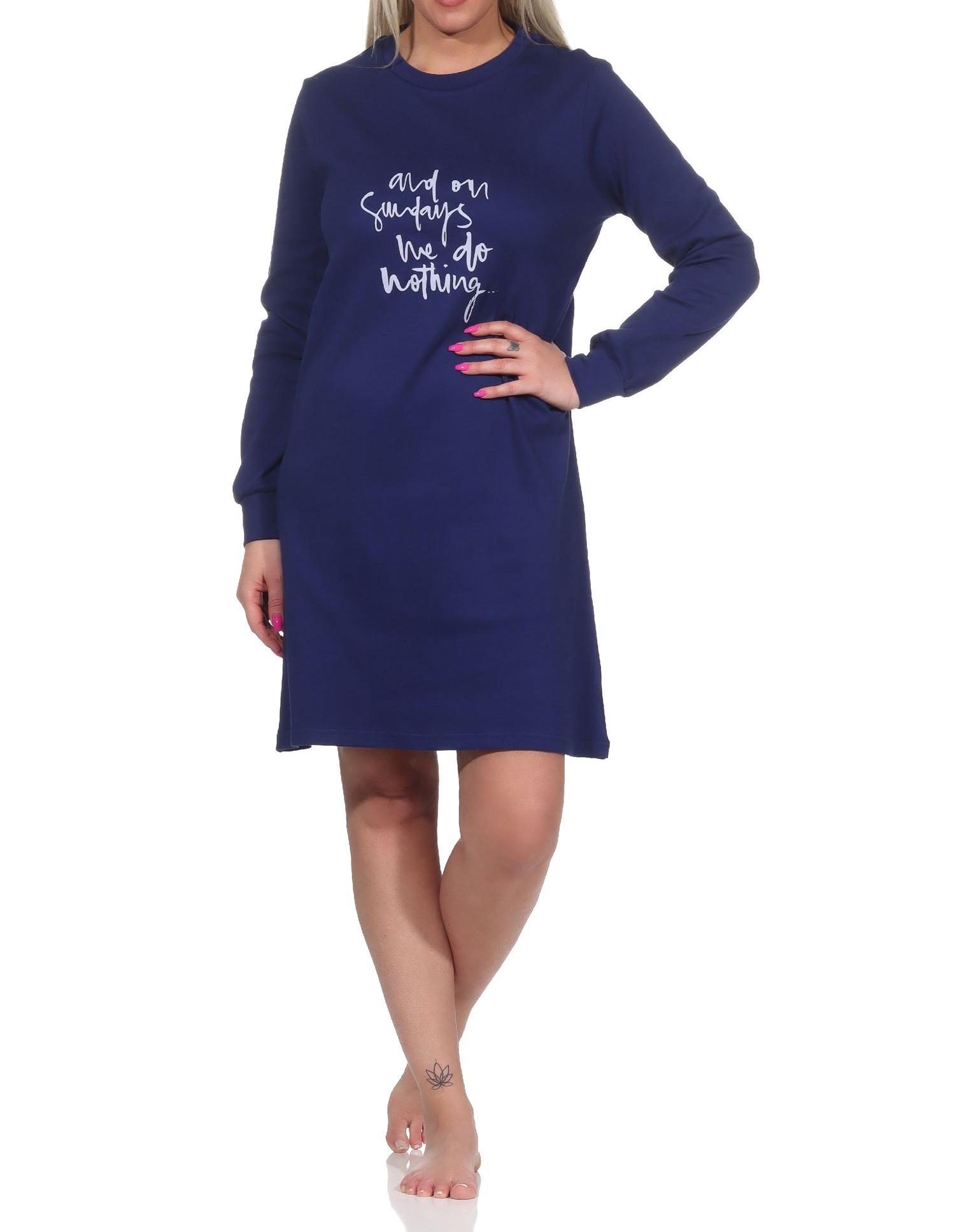 Damen langarm Nachthemd mit Bündchen in kuscheliger Interlock Qualität und mit Frontprint