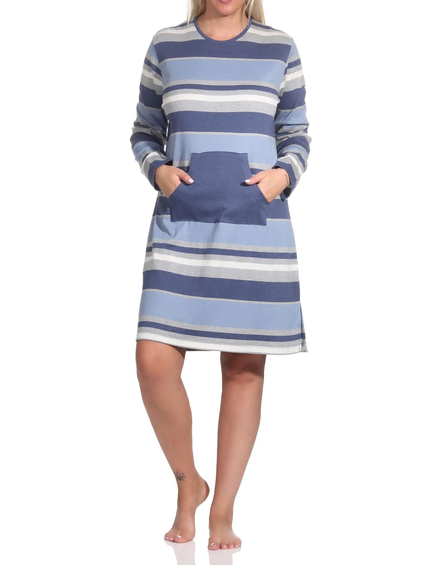 Wunderschönes Damen Nachthemd langarm in Streifen Optik in kuscheliger Interlock Qualität