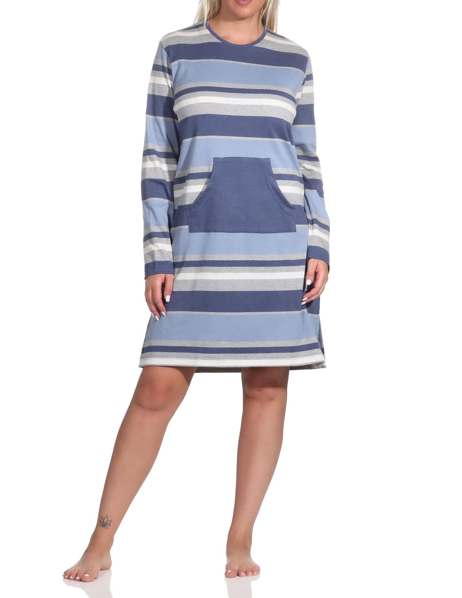 Wunderschönes Damen Nachthemd langarm in Streifen Optik in kuscheliger Interlock Qualität