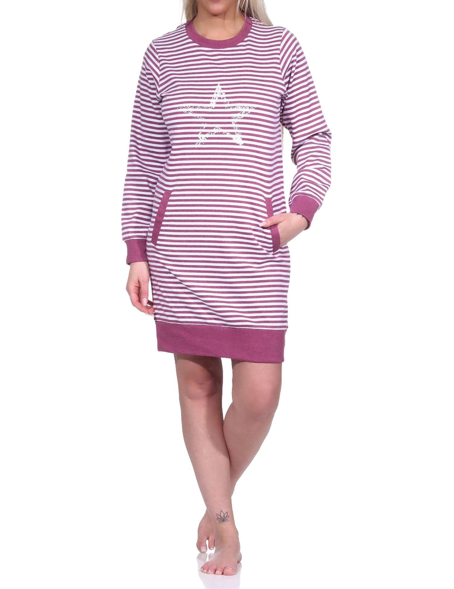 Kuscheliges Damen Nachthemd langarm mit Bündchen und Sternenmotiv - auch in Übergrössen