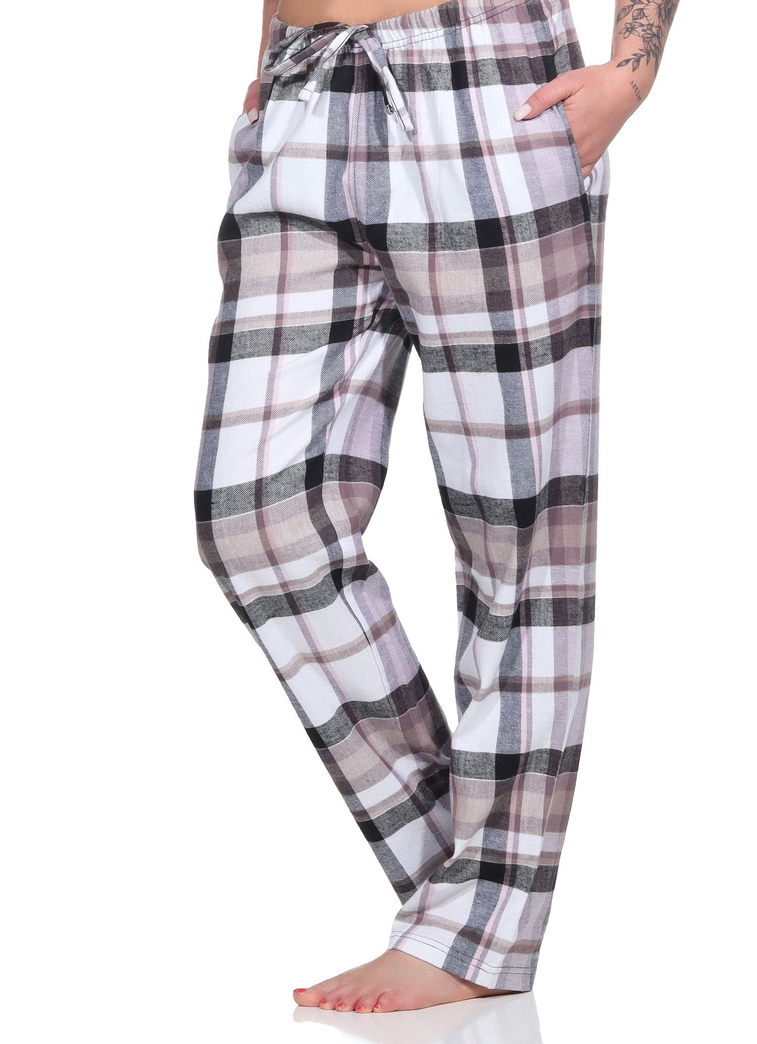 Damen Flanell Pyjama Hose, karierte Schlafanzug Hose lang