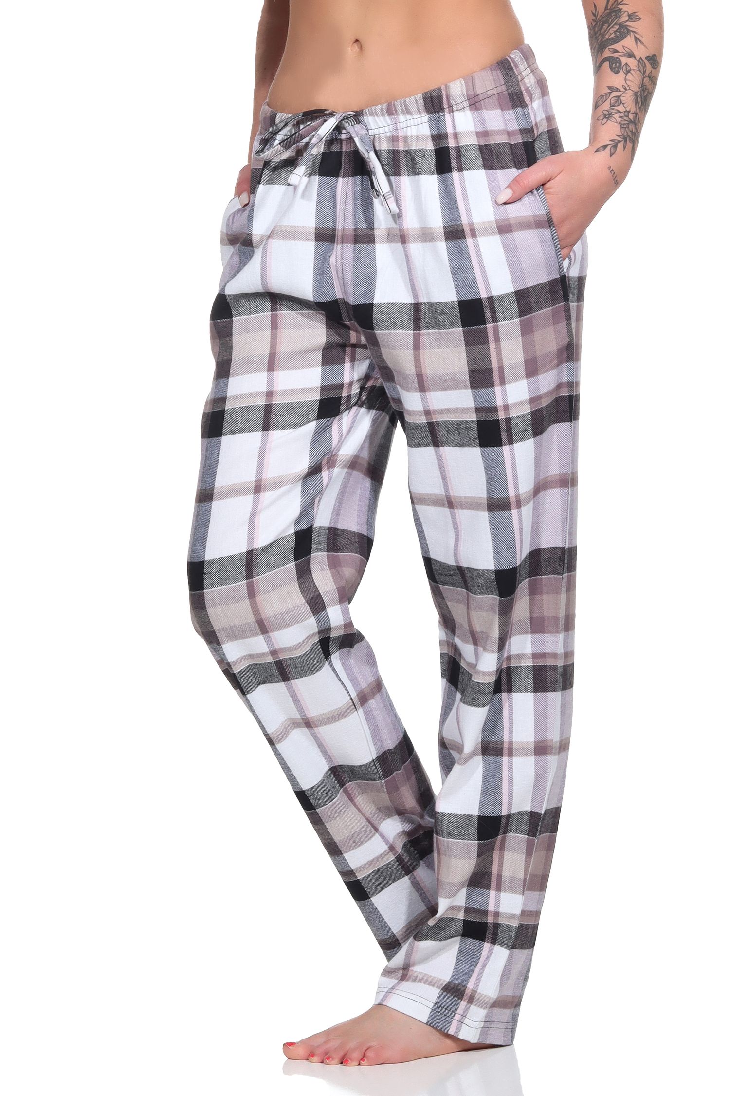 Damen Flanell Pyjama Hose, karierte Schlafanzug Hose lang