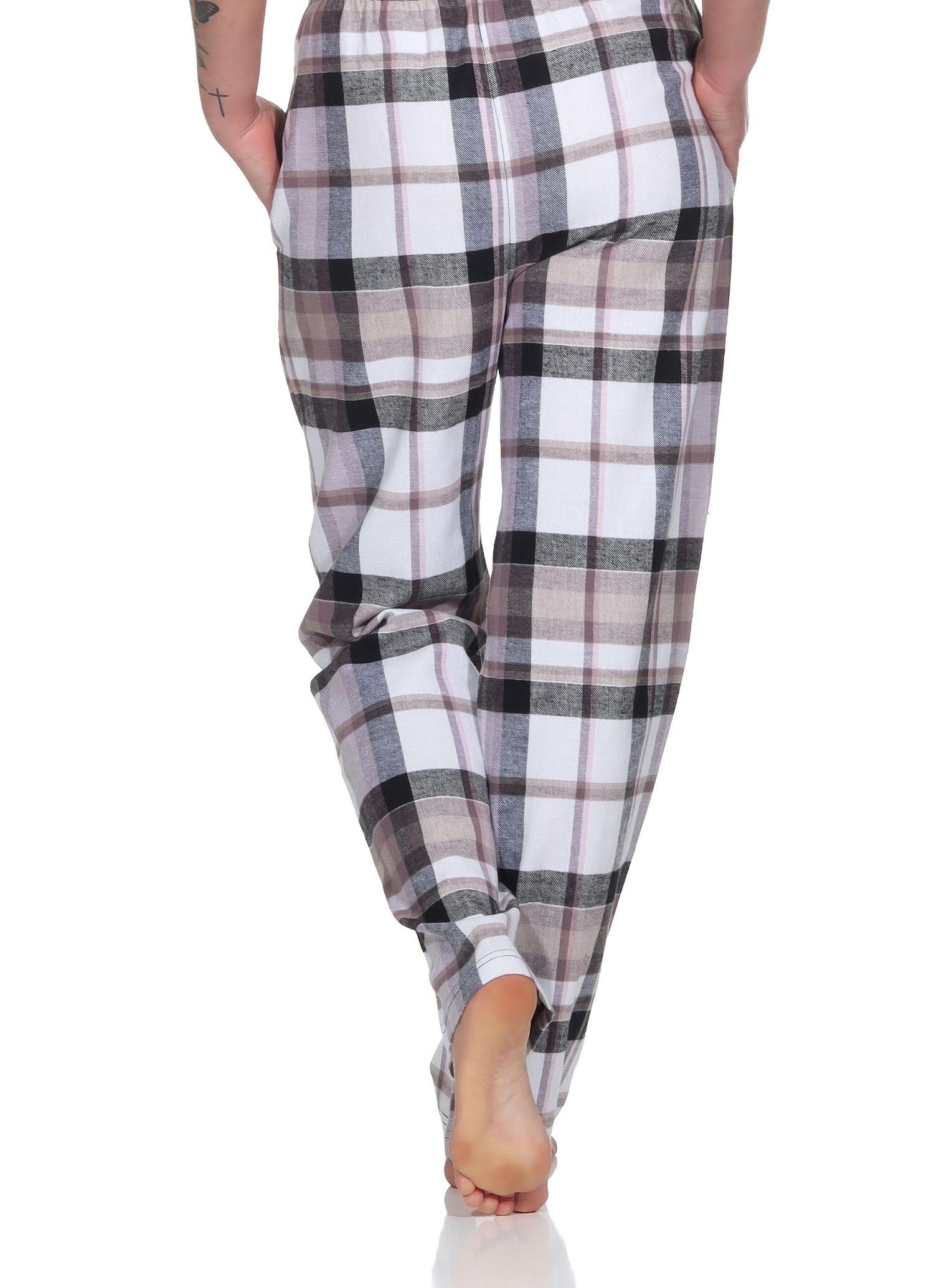 Damen Flanell Pyjama Hose, karierte Schlafanzug Hose lang