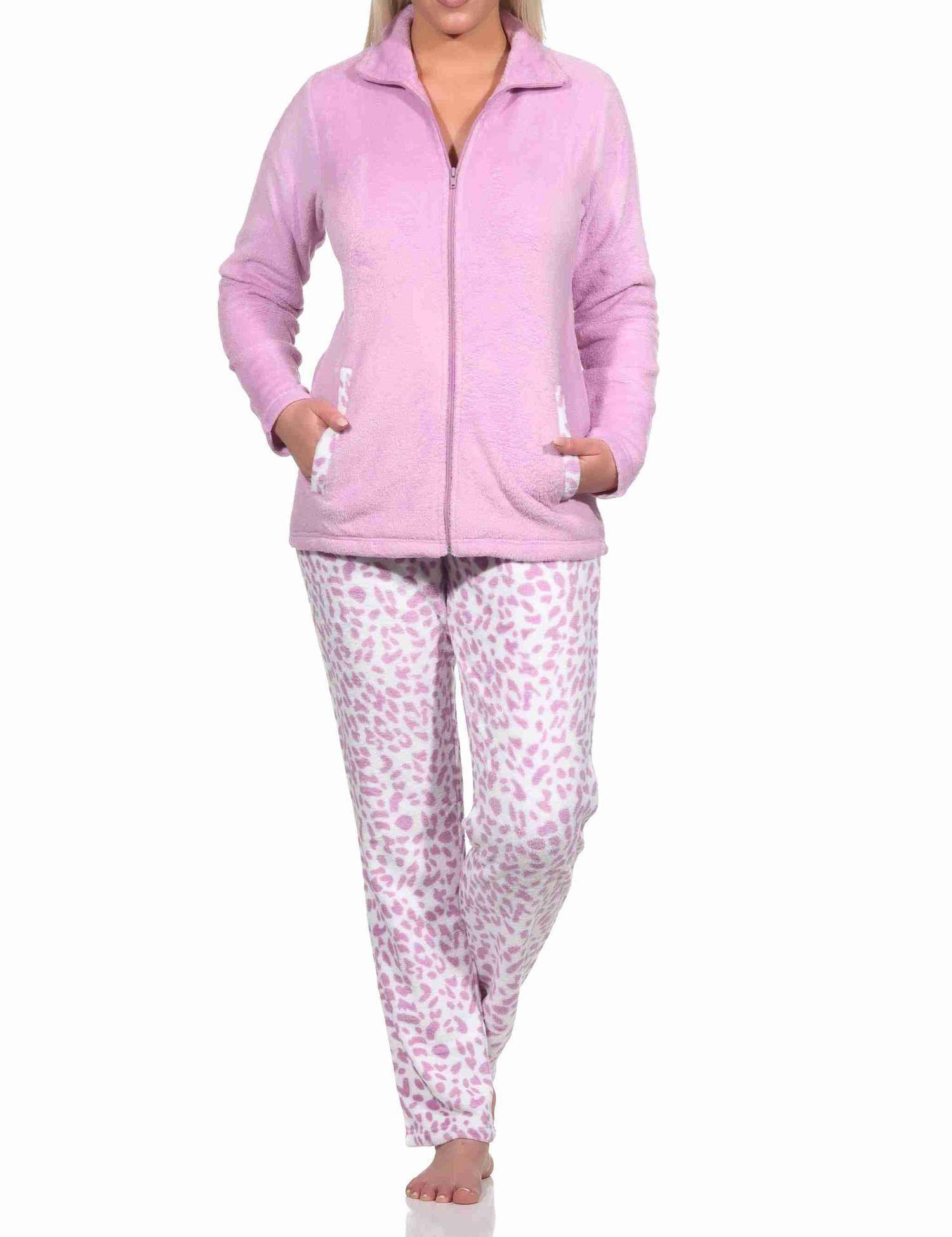 Damen Hausanzug Homewear aus Coralfleece im Animal Look