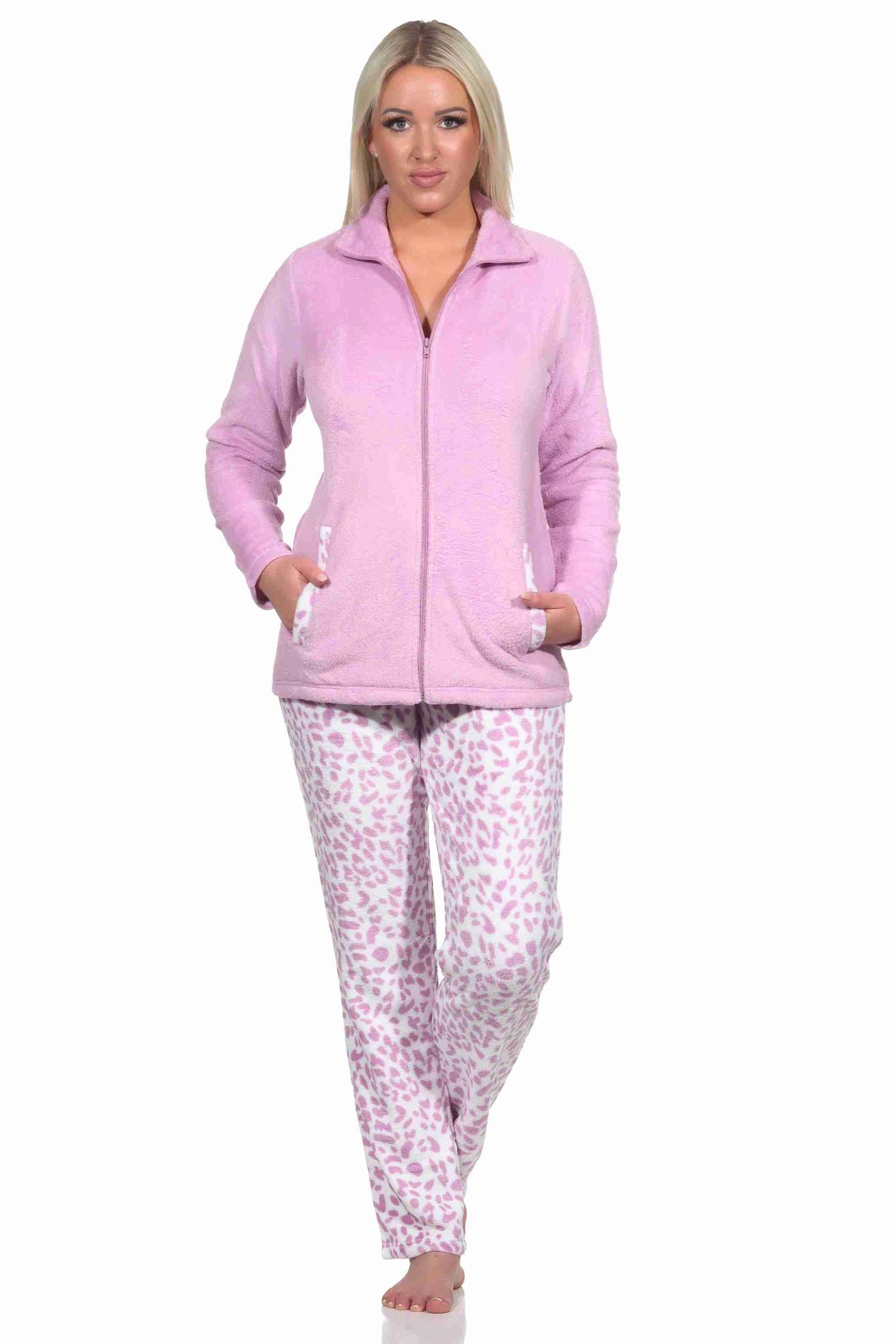 Damen Hausanzug Homewear aus Coralfleece im Animal Look