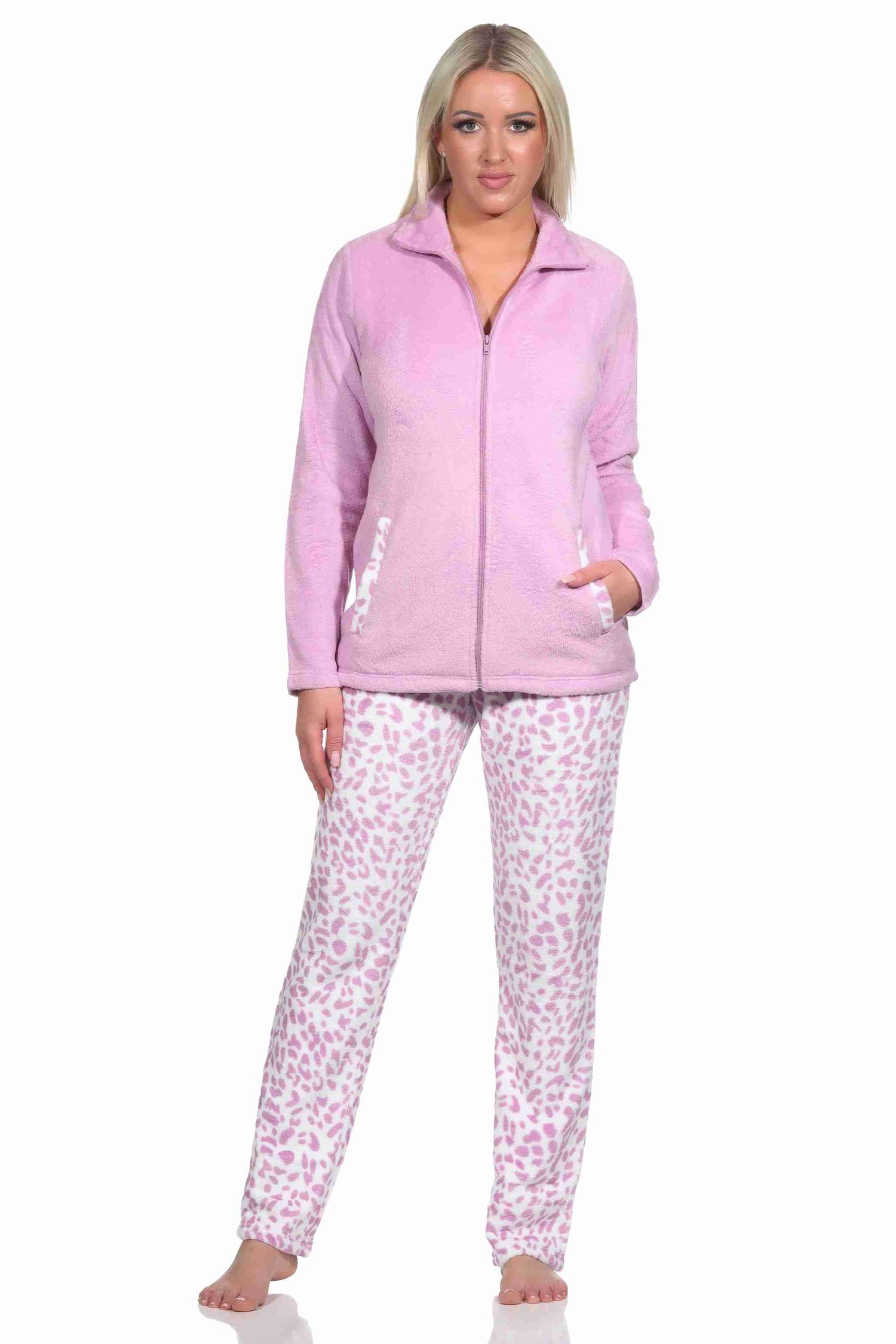 Damen Hausanzug Homewear aus Coralfleece im Animal Look