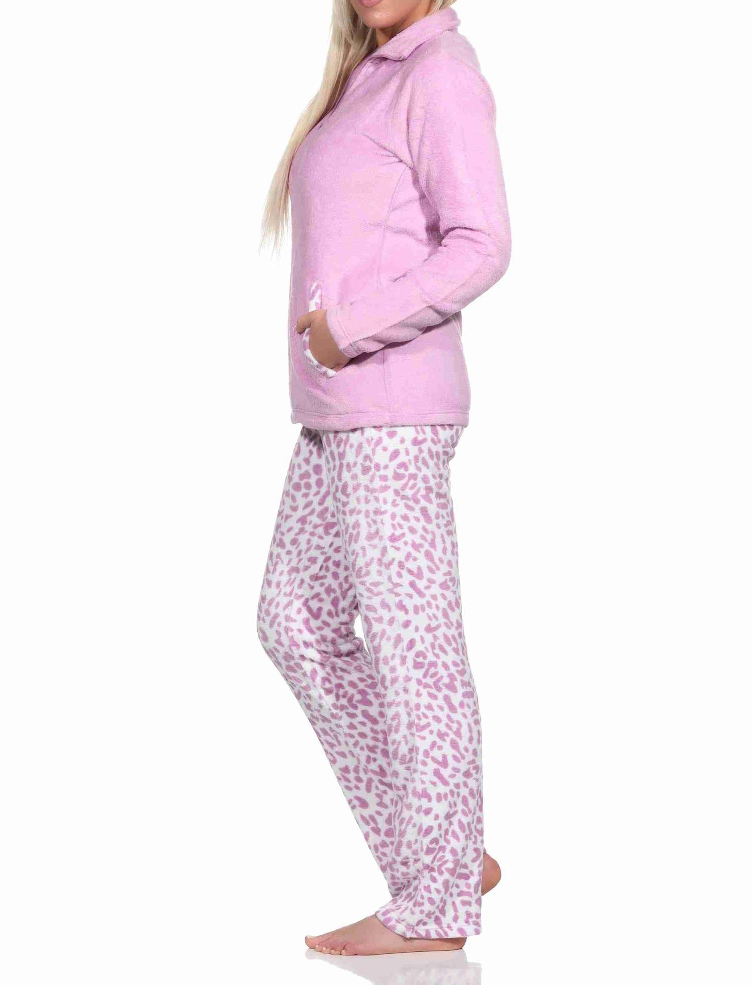 Damen Hausanzug Homewear aus Coralfleece im Animal Look