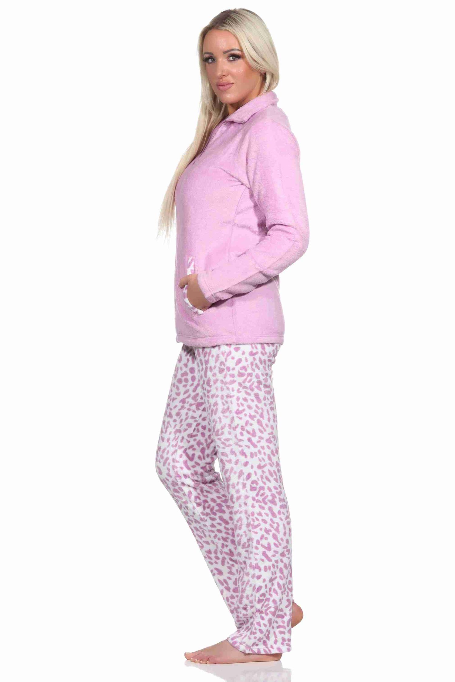 Damen Hausanzug Homewear aus Coralfleece im Animal Look