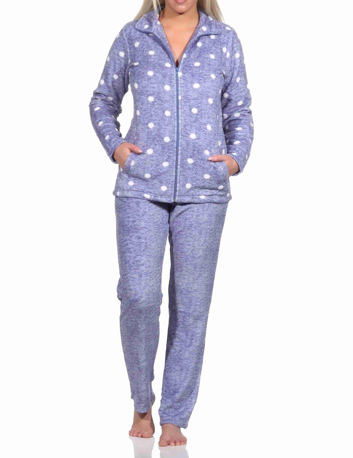 Kuschelig warmer Damen Hausanzug aus Coralfleece in toller Tupfen Punkte Optik Kuschelig warmer Damen Hausanzug aus Coralfleece in toller Tupfen Punkte Optik