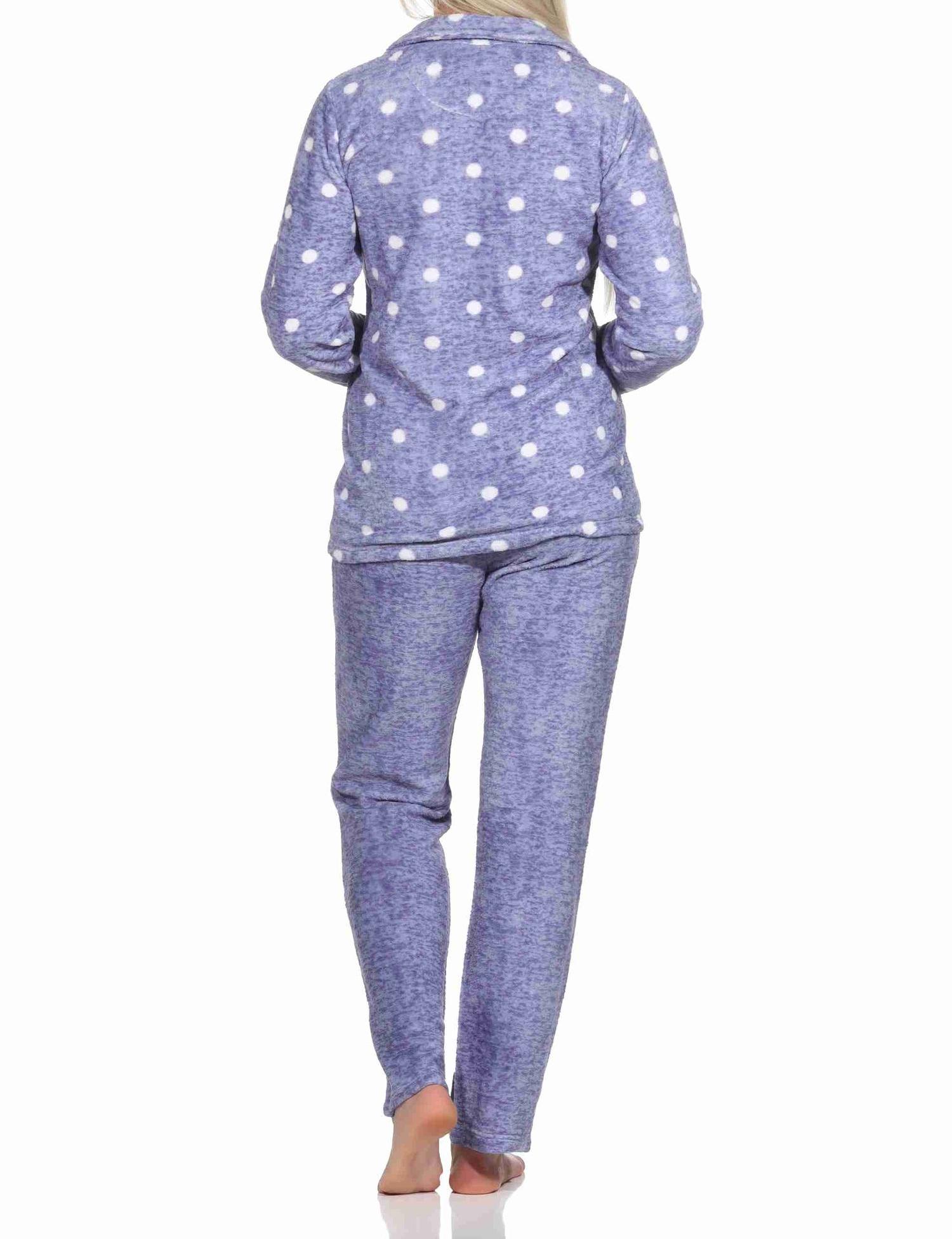 Kuschelig warmer Damen Hausanzug aus Coralfleece in toller Tupfen Punkte Optik Kuschelig warmer Damen Hausanzug aus Coralfleece in toller Tupfen Punkte Optik