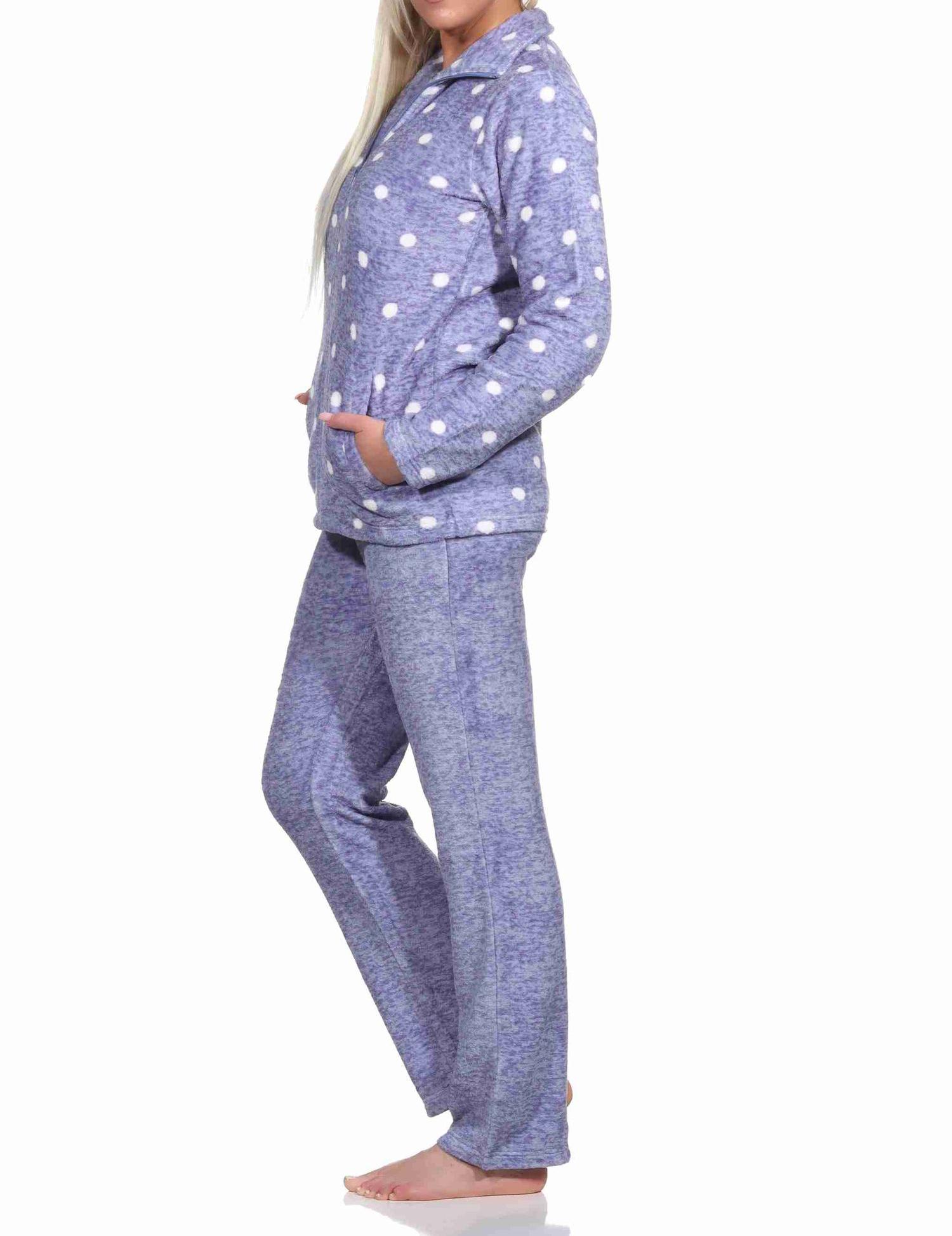 Kuschelig warmer Damen Hausanzug aus Coralfleece in toller Tupfen Punkte Optik