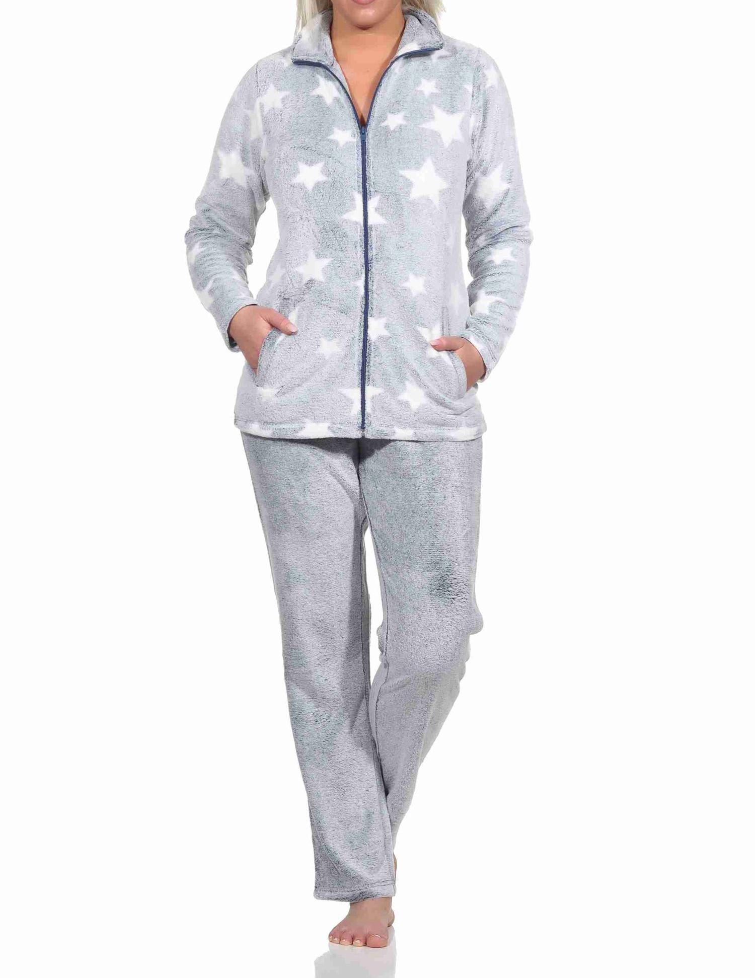 Damen Hausanzug in Sterneoptik aus kuschelig warmen Coralfleece