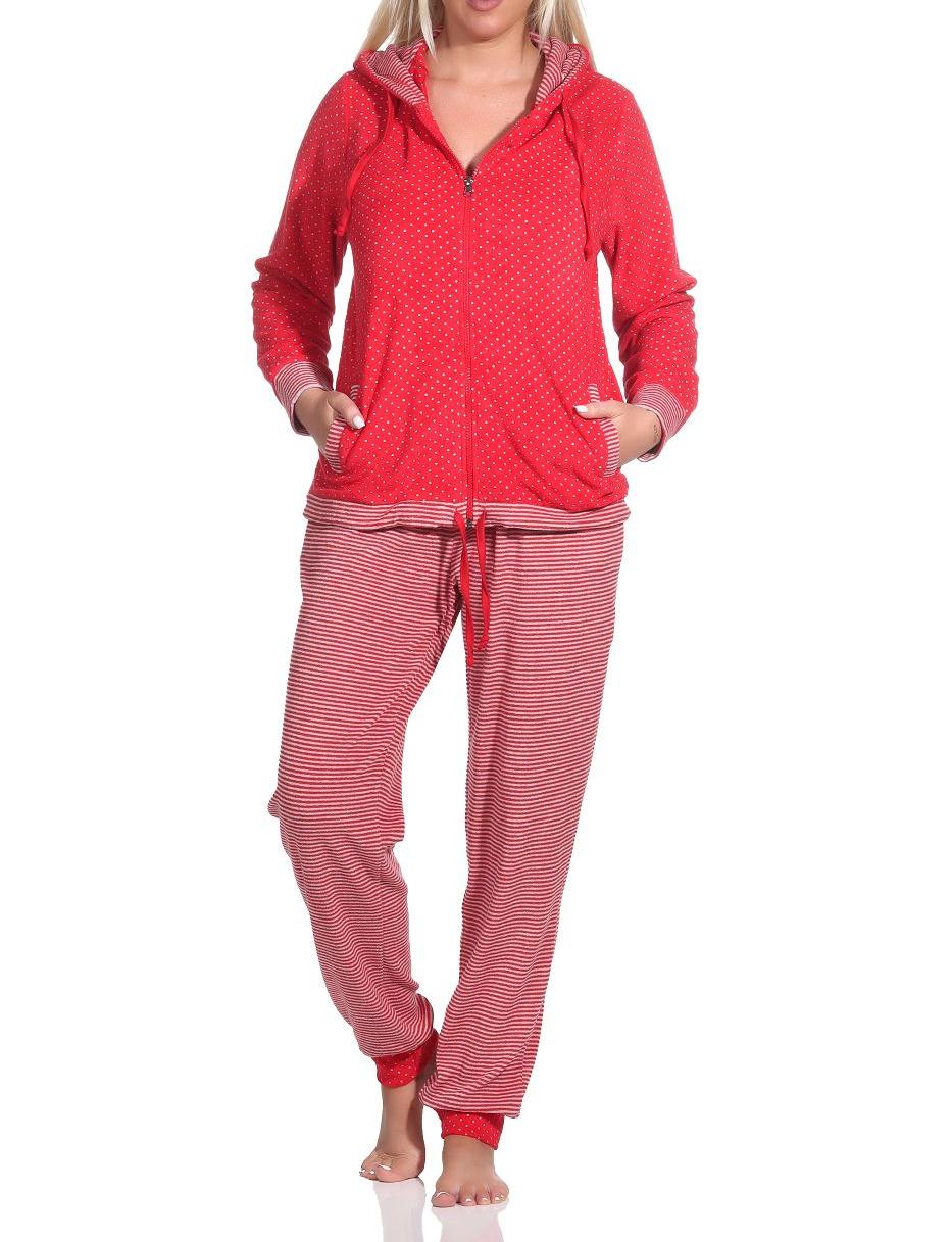 Damen Frottee Hausanzug mit Bündchen im Tupfen- und Ringeldesign - auch in Übergrößen Damen Frottee Hausanzug mit Bündchen im Tupfen- und Ringeldesign - auch in Übergrössen