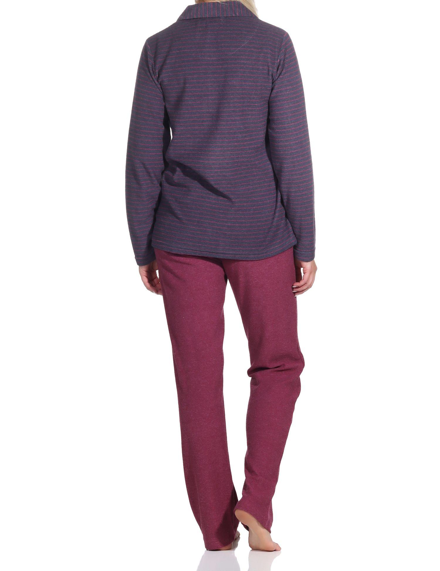 Damen langarm Frottee Hausanzug in Streifenoptik - auch in Übergrössen