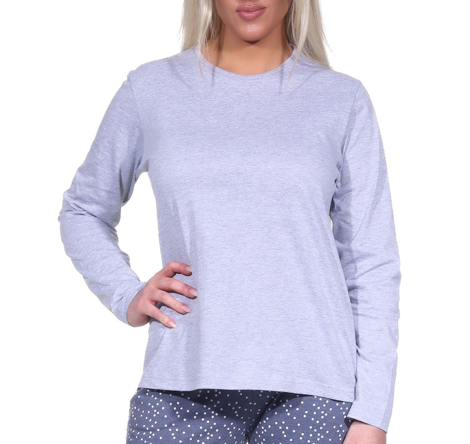 Damen langarm Schlafanzug Pyjama Oberteil Shirt Mix & Match in unifarben