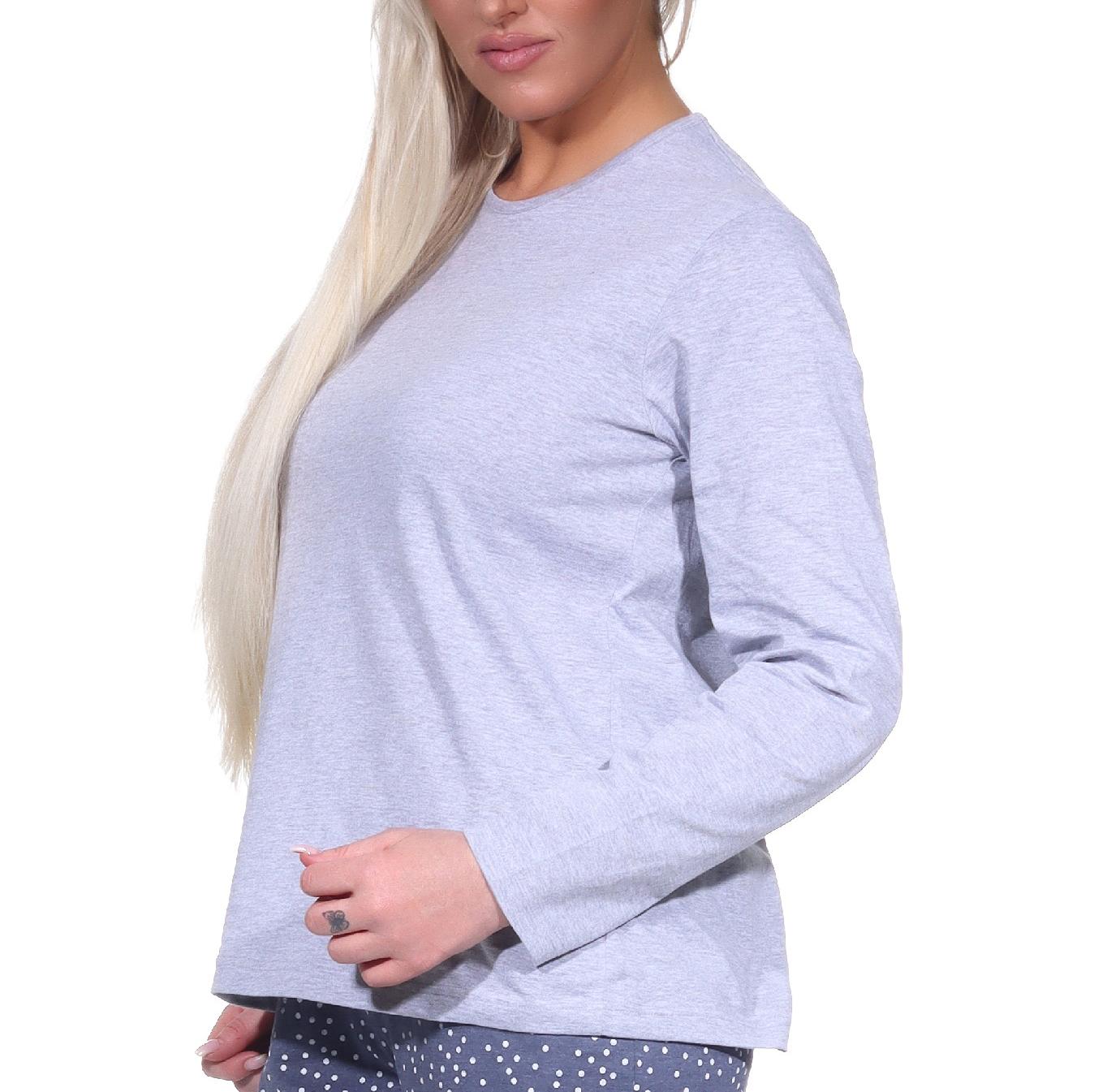 Damen langarm Schlafanzug Pyjama Oberteil Shirt Mix & Match in unifarben