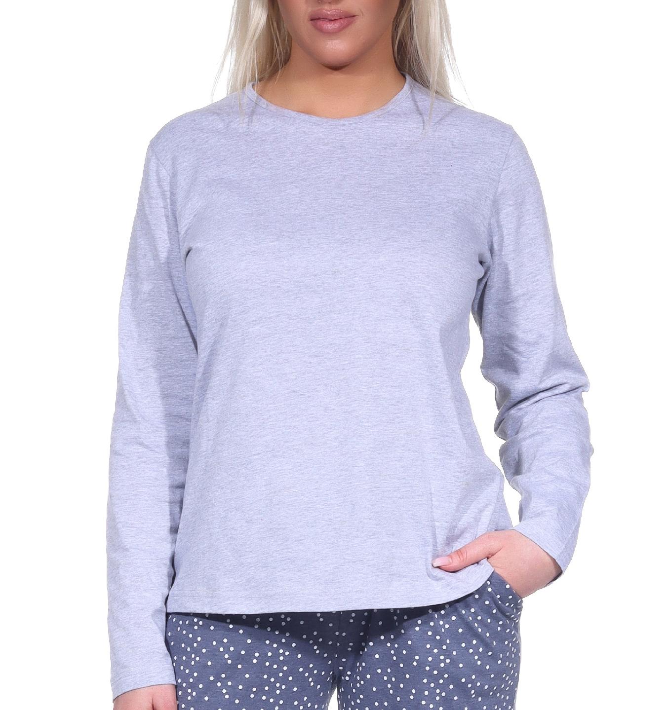 Damen langarm Schlafanzug Pyjama Oberteil Shirt Mix & Match in unifarben