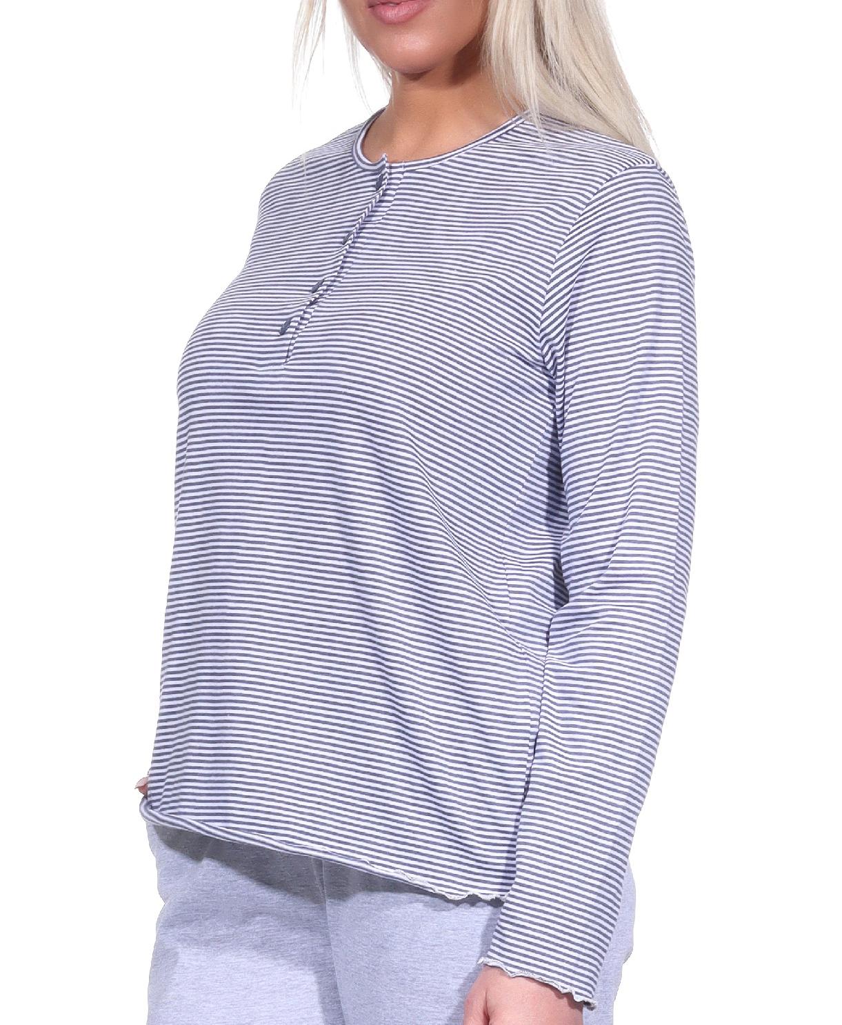 Damen langarm Schlafanzug Pyjama Oberteil Shirt Mix & Match in Streifenoptik
