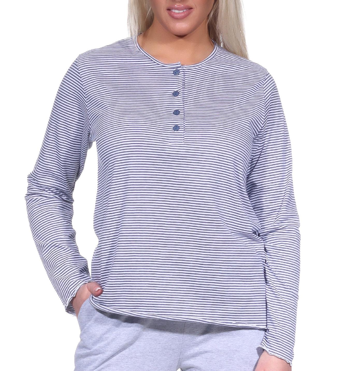 Damen langarm Schlafanzug Pyjama Oberteil Shirt Mix & Match in Streifenoptik