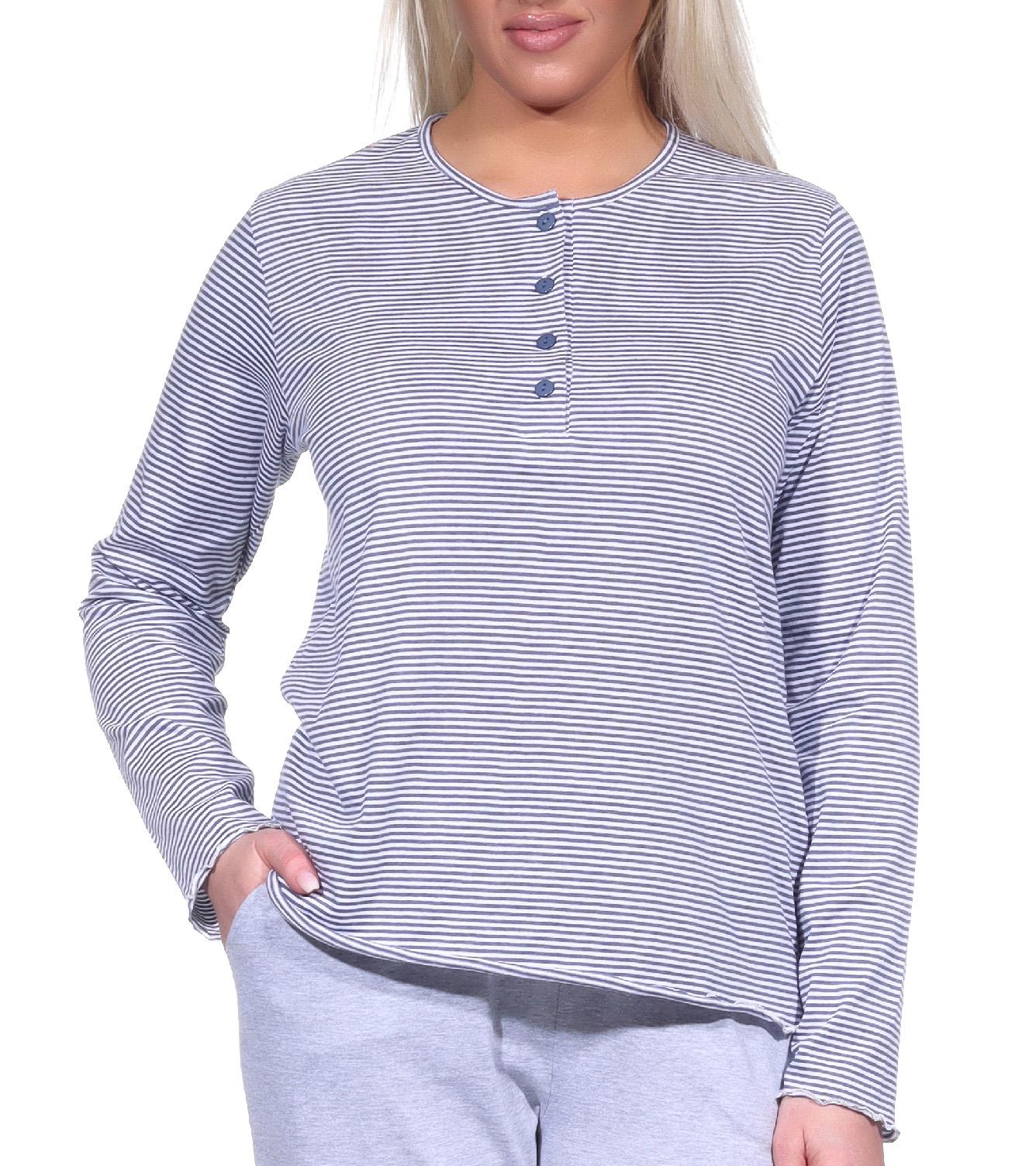 Damen langarm Schlafanzug Pyjama Oberteil Shirt Mix & Match in Streifenoptik