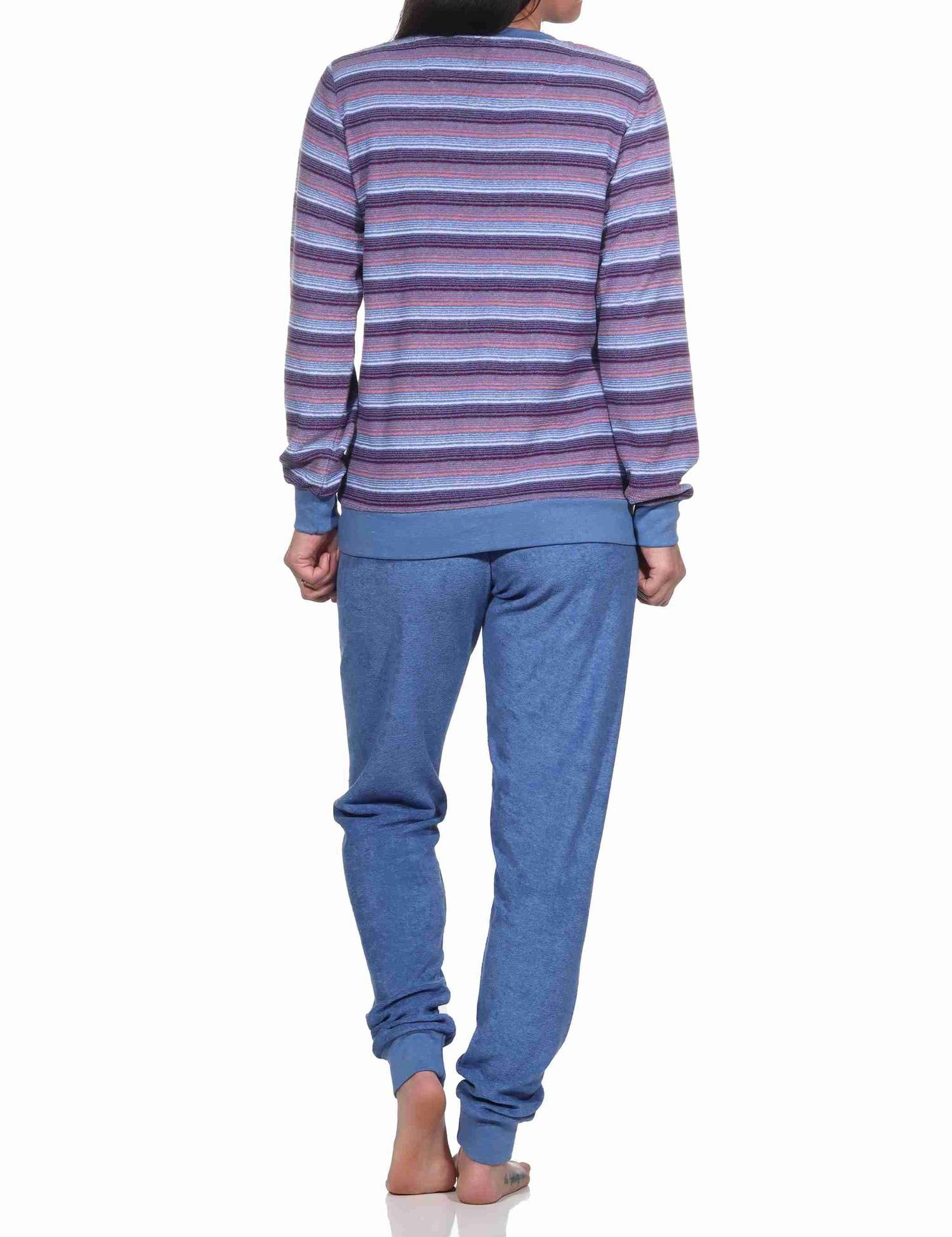 Damen Frottee Schlafanzug mit Bündchen in eleganten Streifendesign - auch in Übergrössen