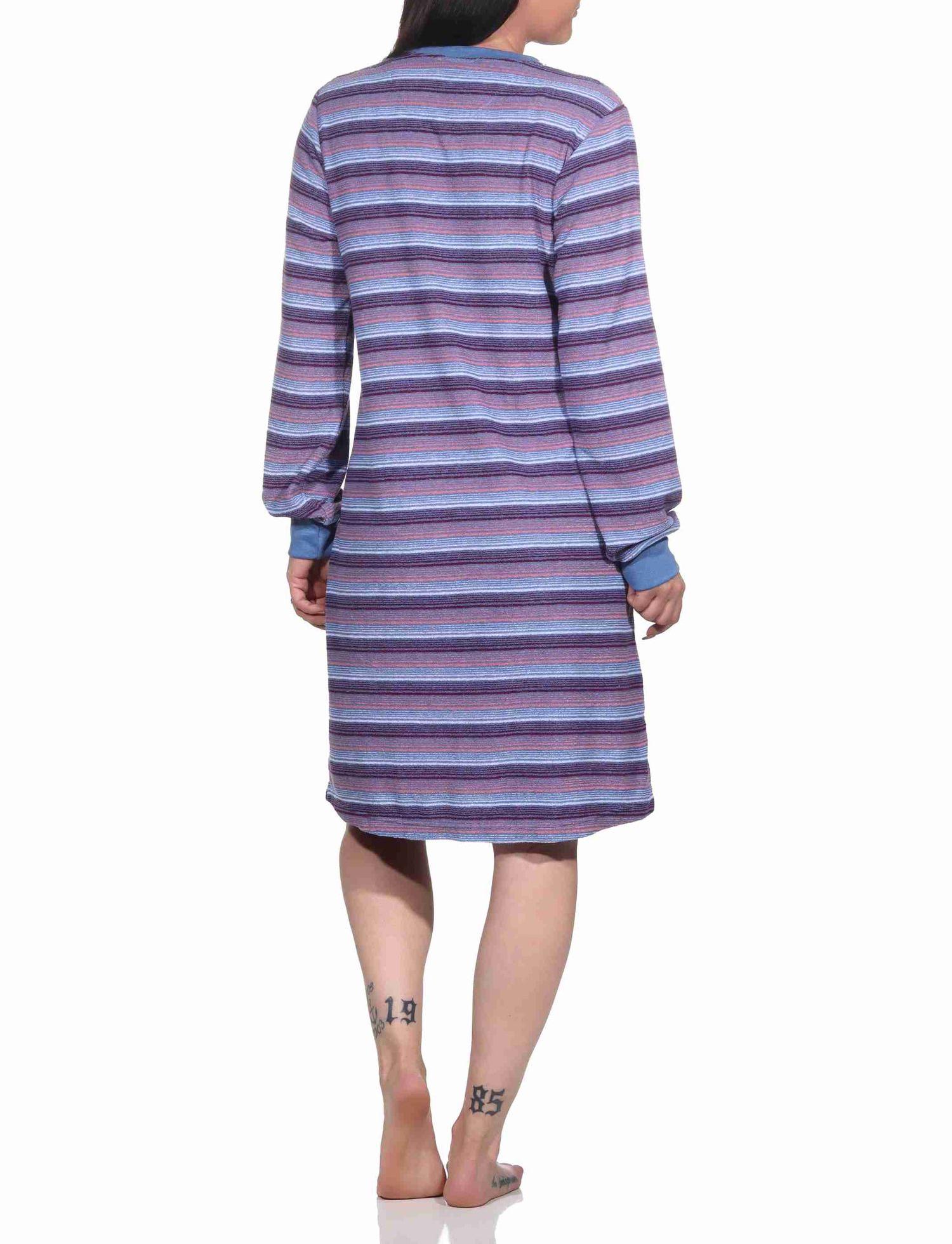 Damen Frottee Nachthemd langarm mit Bündchen in Streifendesign - auch in Übergrössen