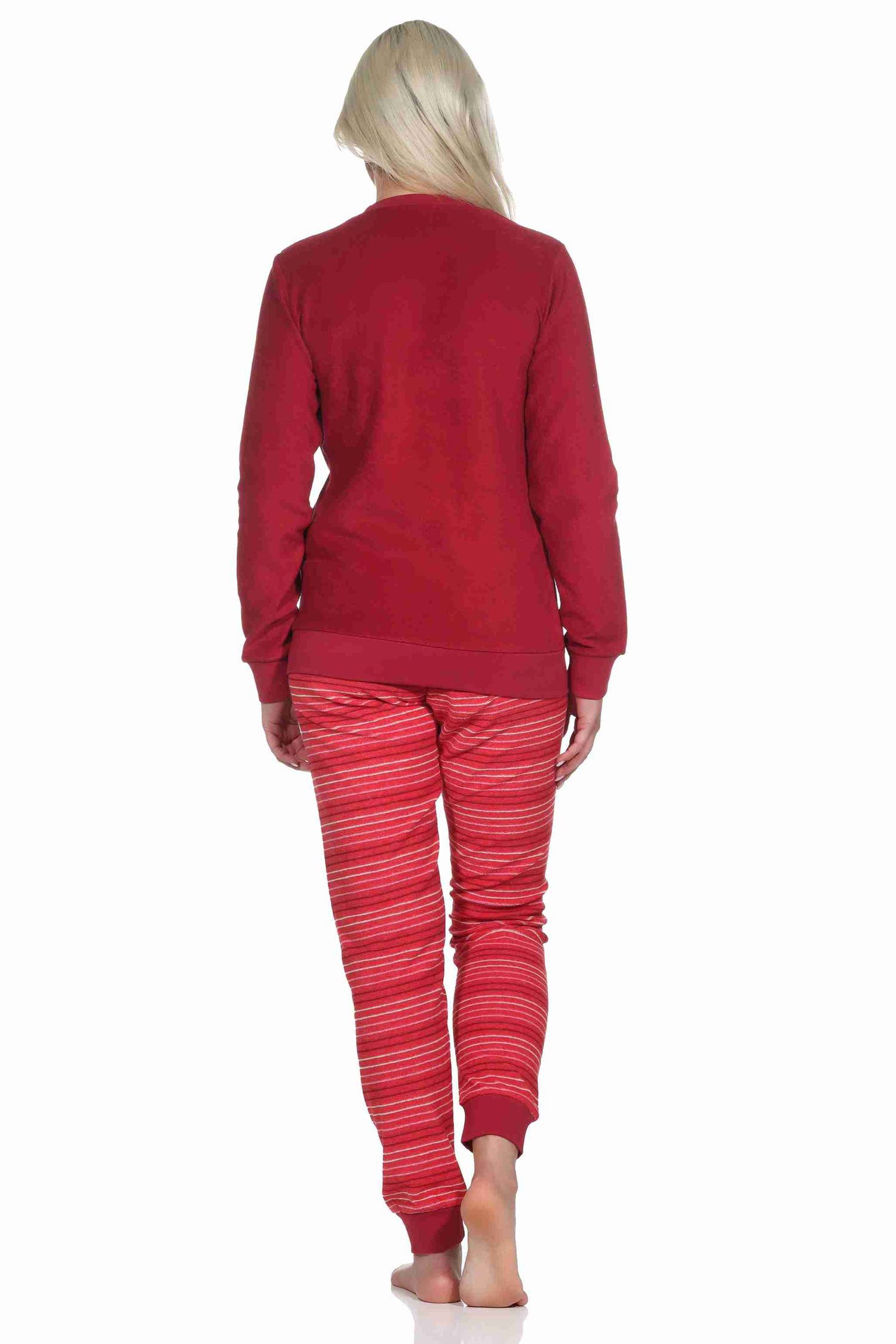 Damen Frottee Pyjama, Hose gestreift, Oberteil mit süssen Tiermotiv - auch in Übergrössen