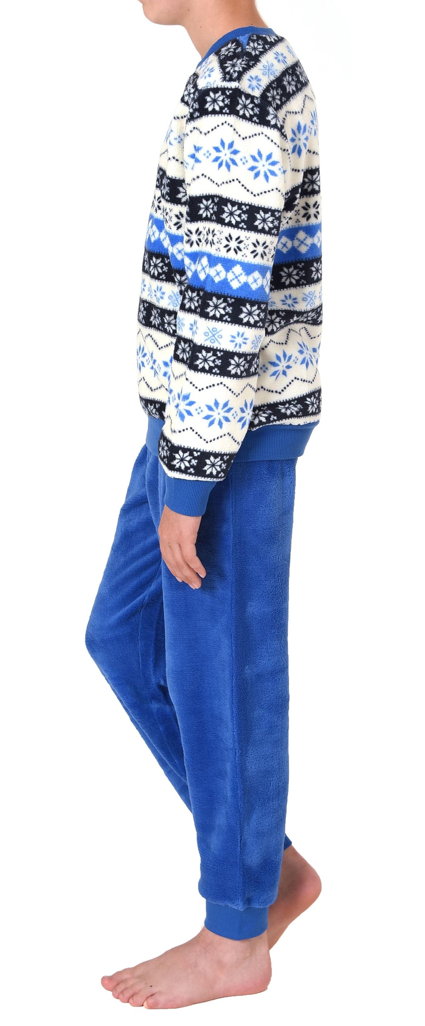 Kinder Unisex langarm Schlafanzug Pyjama mit Bündchen in Norweger Optik aus Coralfleece