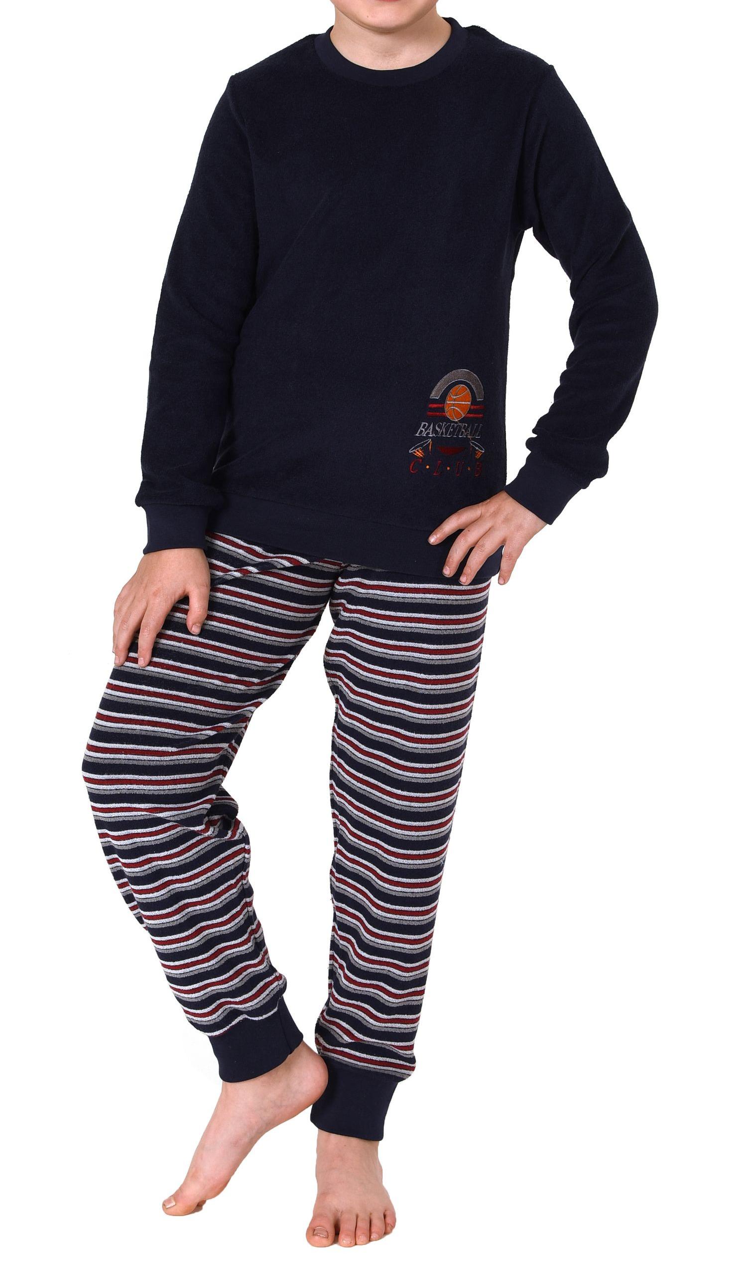 Jungen Frottee langarm Schlafanzug Pyjama mit Bündchen und Basketball-Motiv - 222 501 13 805 Jungen Frottee langarm Schlafanzug Pyjama mit Bündchen und Basketball-Motiv