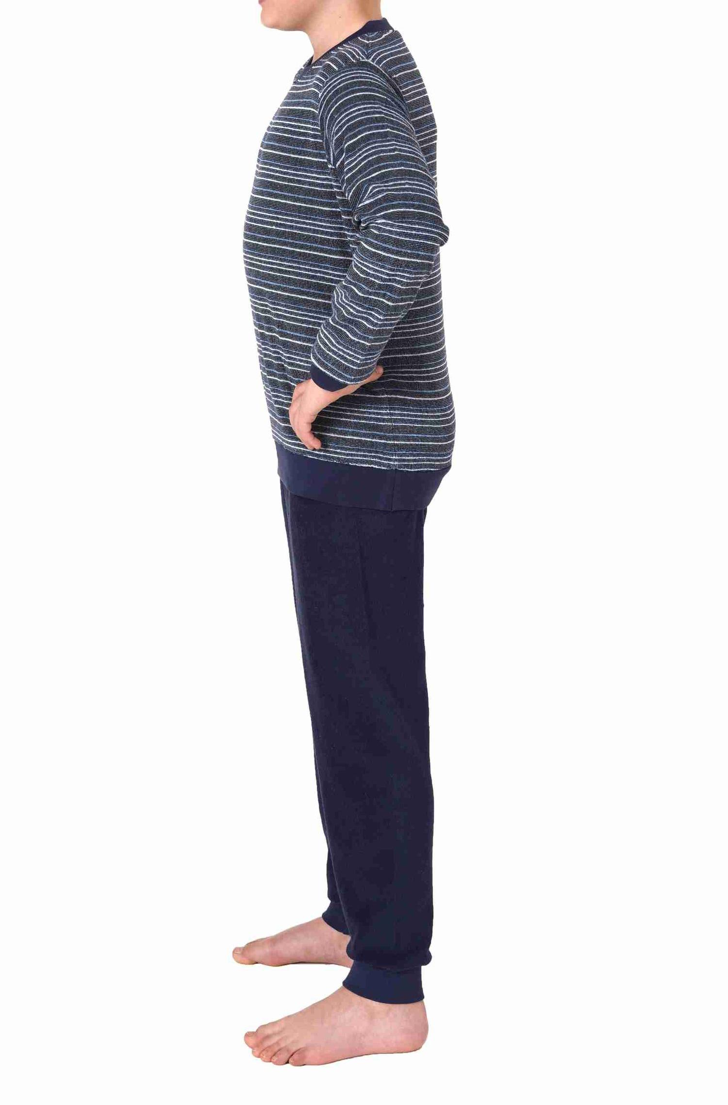 Jungen langarm Frottee Schlafanzug Pyjama mit Bündchen in Streifenoptik