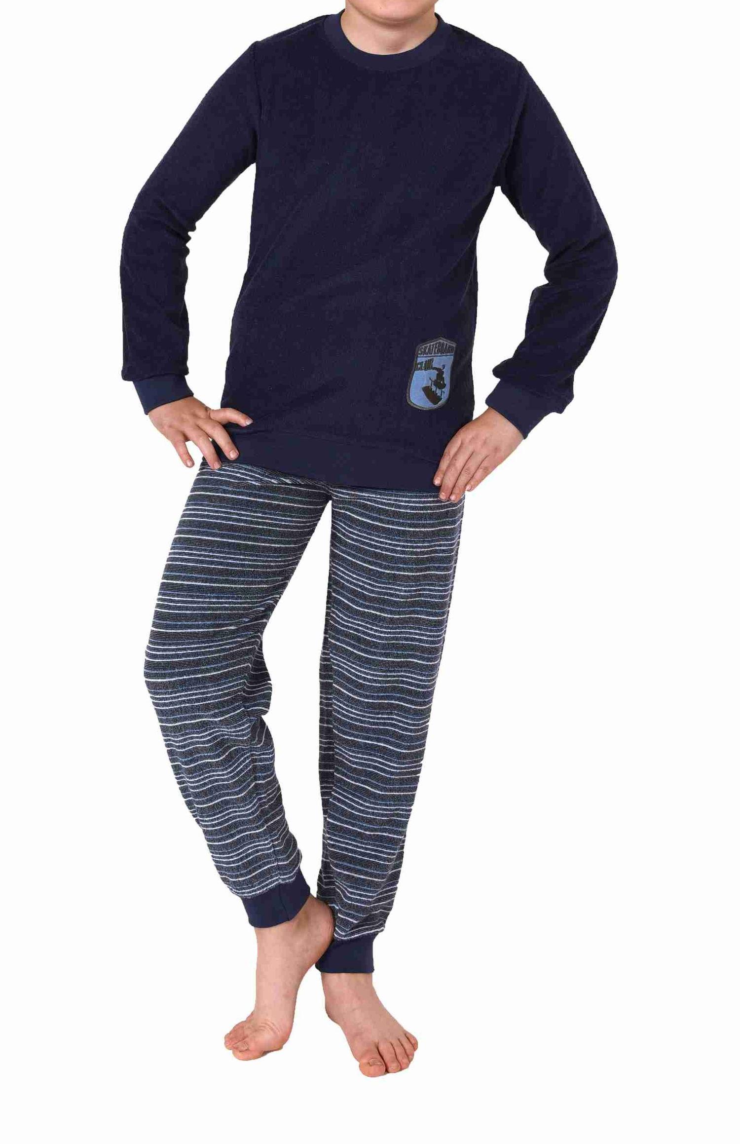 Jungen Frottee langarm Schlafanzug Pyjama mit Bündchen und Skaterboard-Motiv
