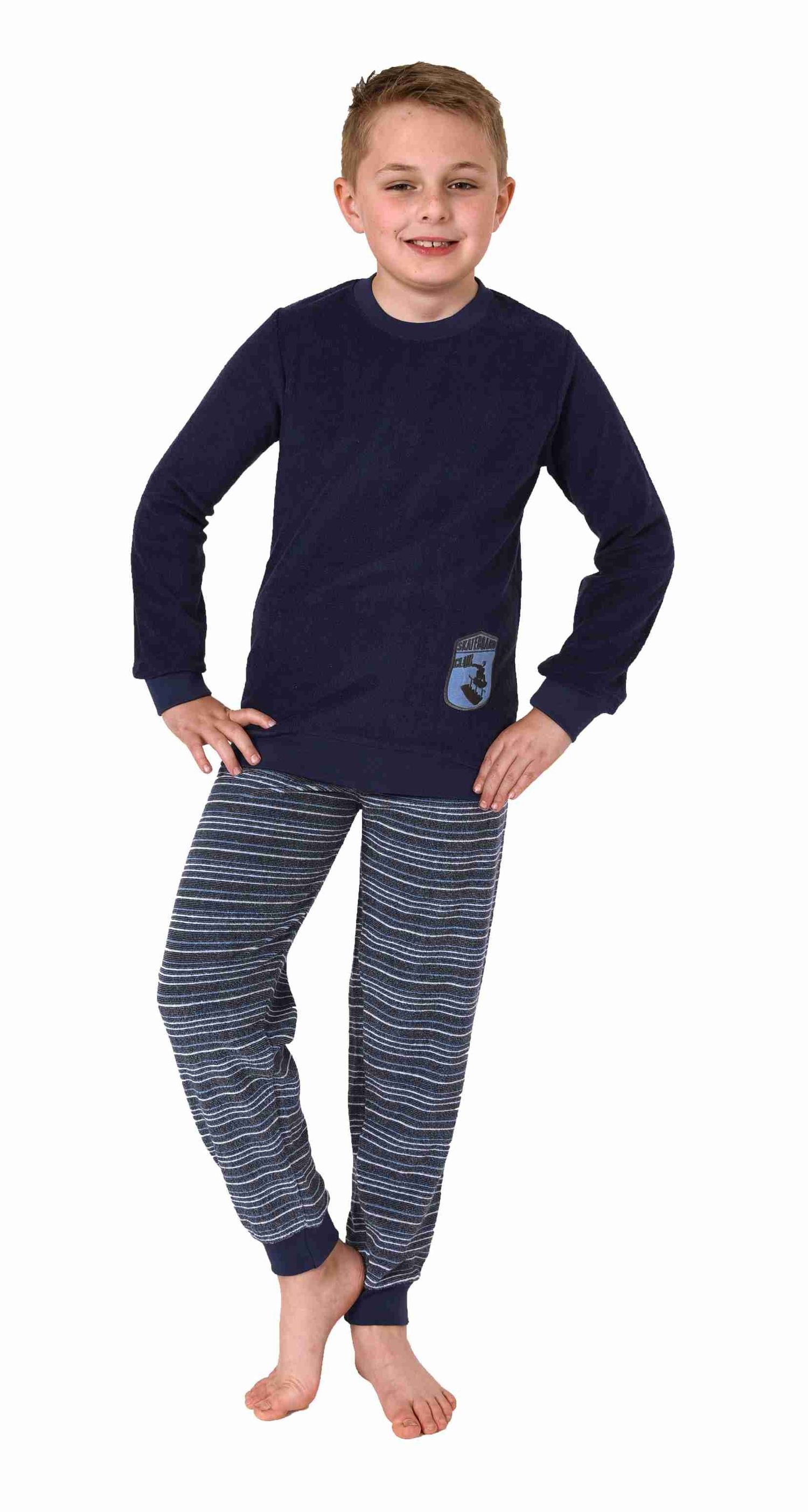 Jungen Frottee langarm Schlafanzug Pyjama mit Bündchen und Skaterboard-Motiv