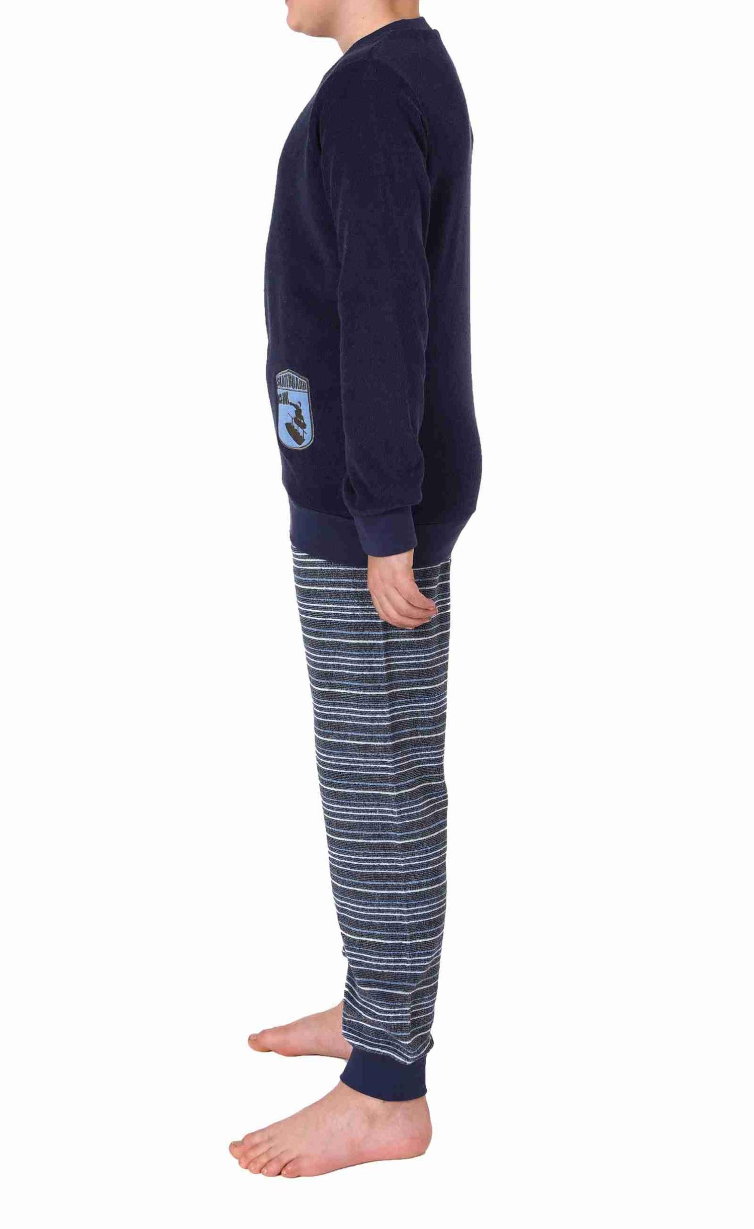 Jungen Frottee langarm Schlafanzug Pyjama mit Bündchen und Skaterboard-Motiv