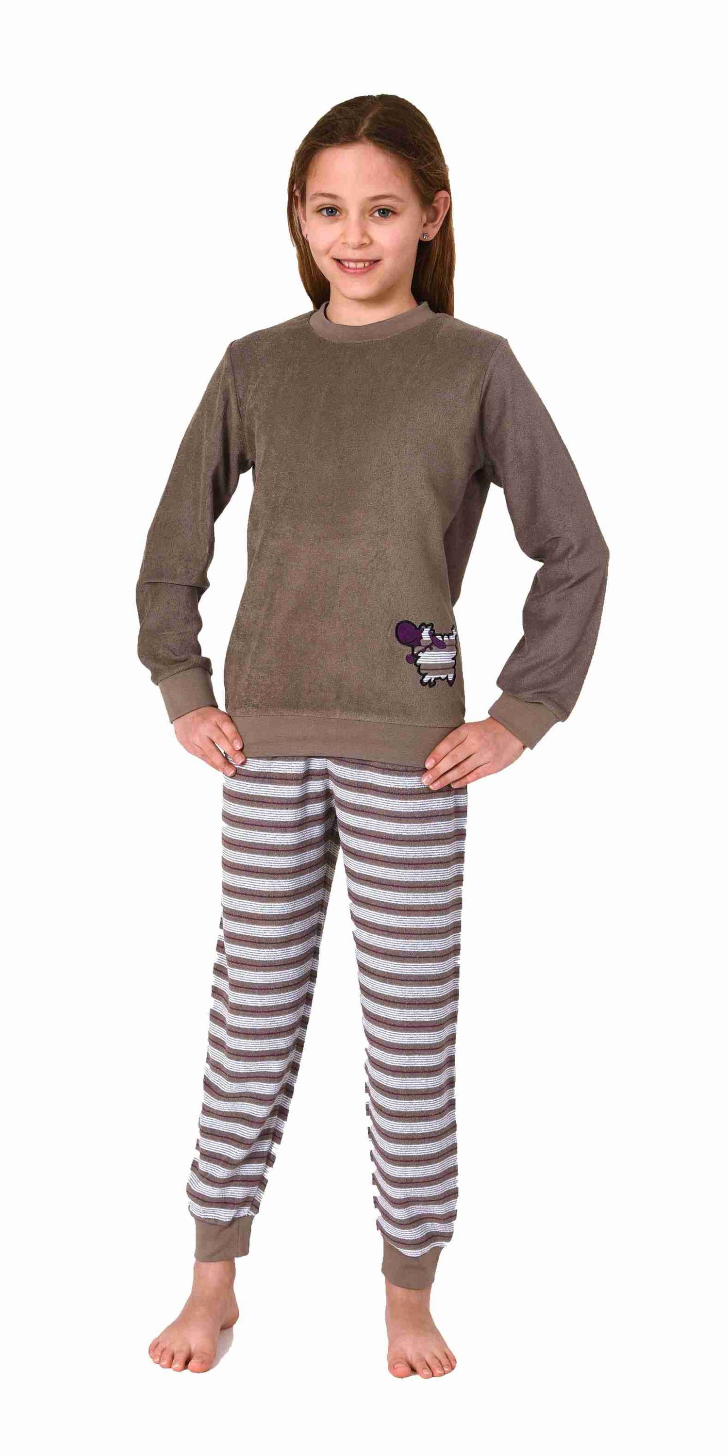 Kuscheliger Mädchen langarm Frottee Schlafanzug Pyjama mit Bündchen und süssen Tiermotiv Kuscheliger Mädchen langarm Frottee Schlafanzug Pyjama mit Bündchen und süssen Tiermotiv