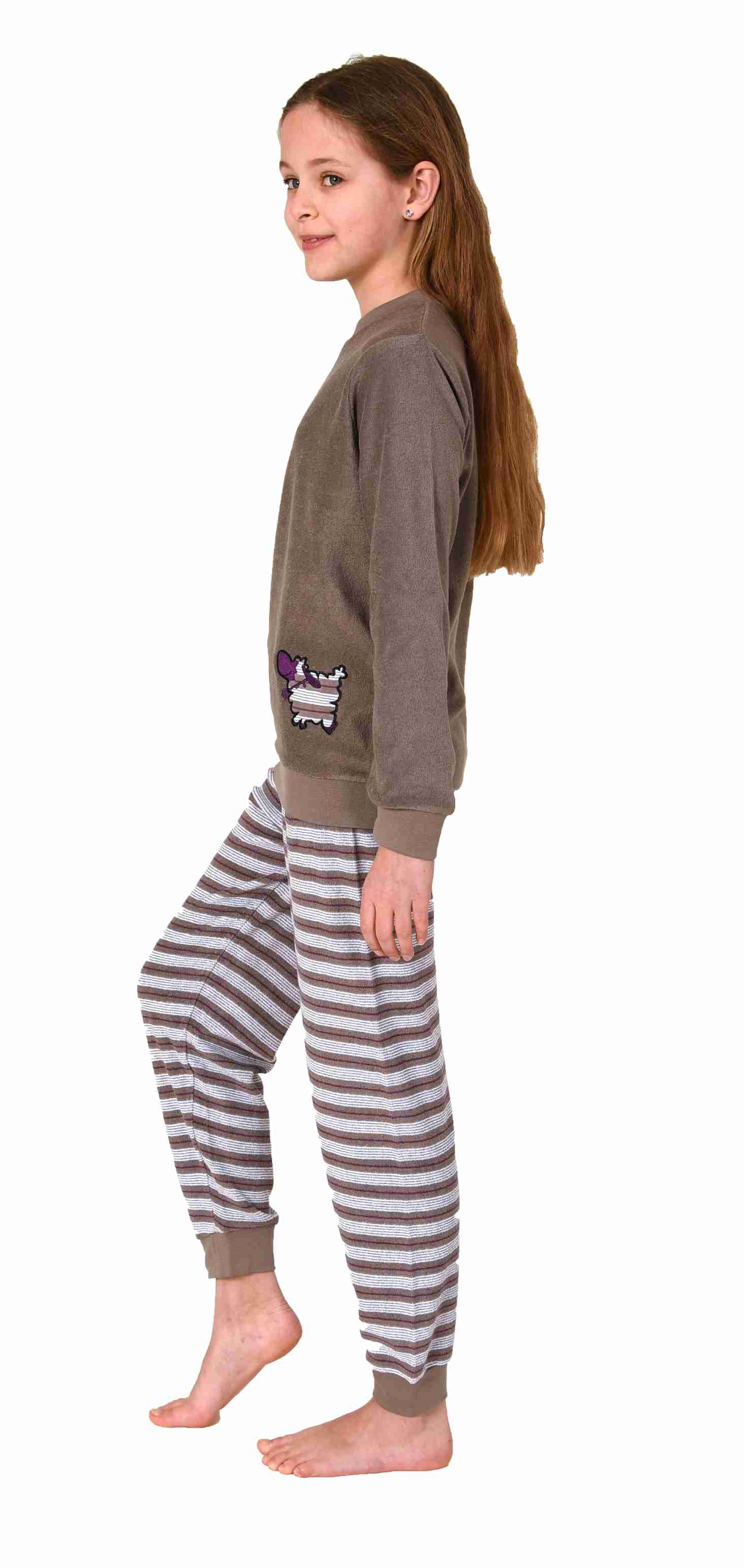 Kuscheliger Mädchen langarm Frottee Schlafanzug Pyjama mit Bündchen und süssen Tiermotiv Kuscheliger Mädchen langarm Frottee Schlafanzug Pyjama mit Bündchen und süssen Tiermotiv