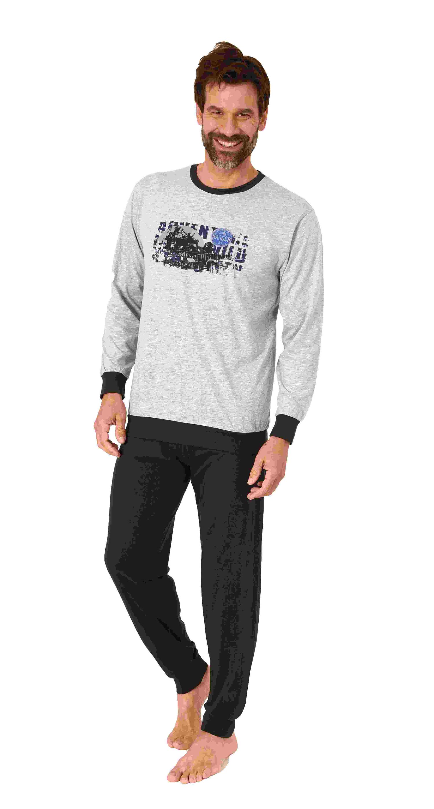 Herren langarm Schlafanzug mit Bündchen Pyjama in tollen Farben und mit Frontprint Herren langarm Schlafanzug mit Bündchen Pyjama in tollen Farben und mit Frontprint