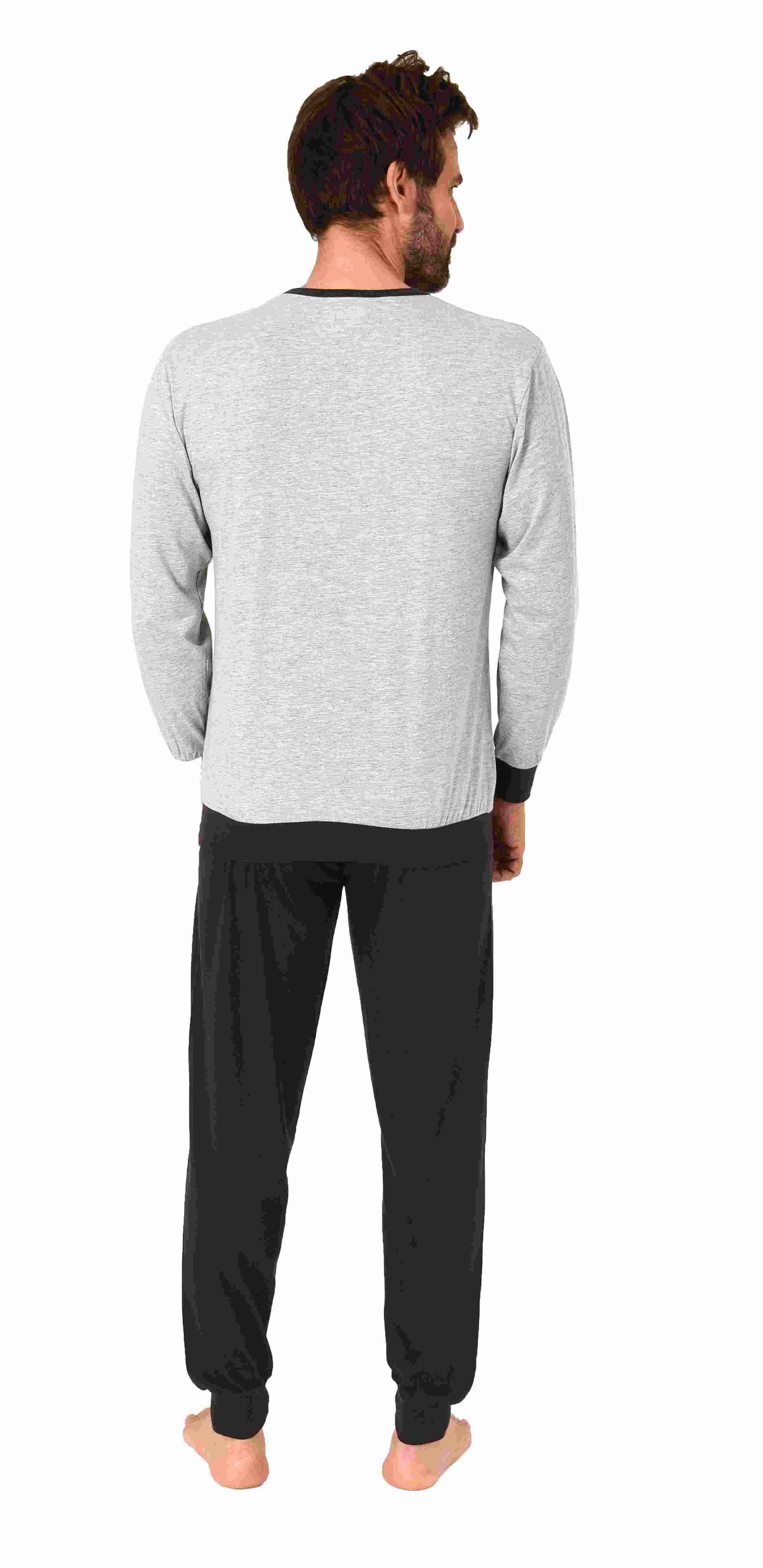 Herren langarm Schlafanzug mit Bündchen Pyjama in grau und mit Frontprint Herren langarm Schlafanzug mit Bündchen Pyjama in tollen Farben und mit Frontprint