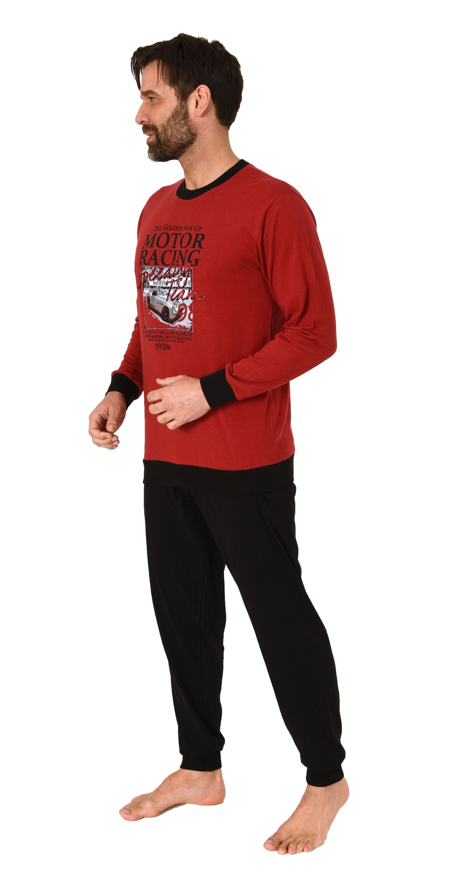 Herren langarm Schlafanzug mit Bündchen Pyjama in tollen Farben und mit Frontprint Herren langarm Schlafanzug mit Bündchen Pyjama in tollen Farben und mit Frontprint